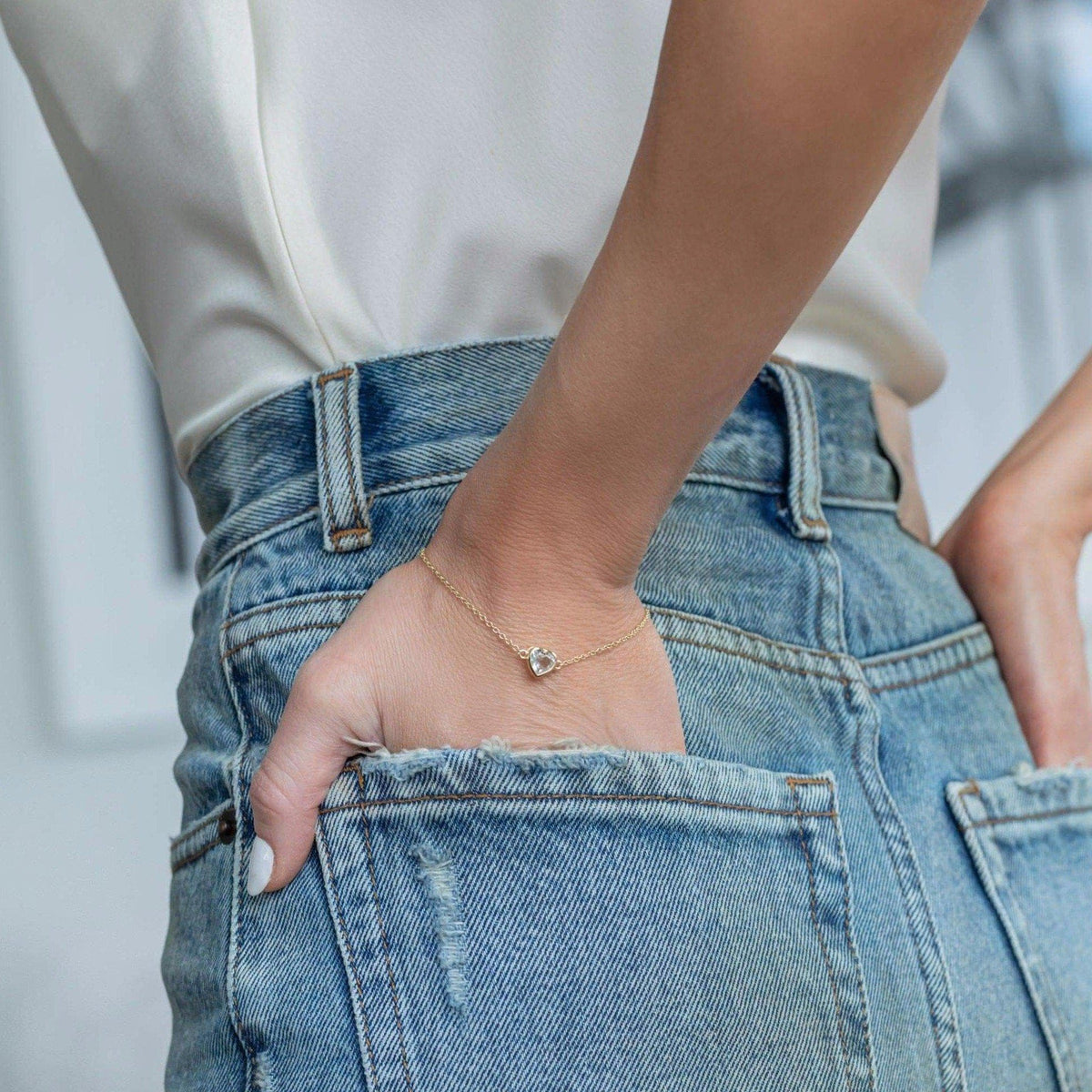 white topaz heart bracelet by ALR