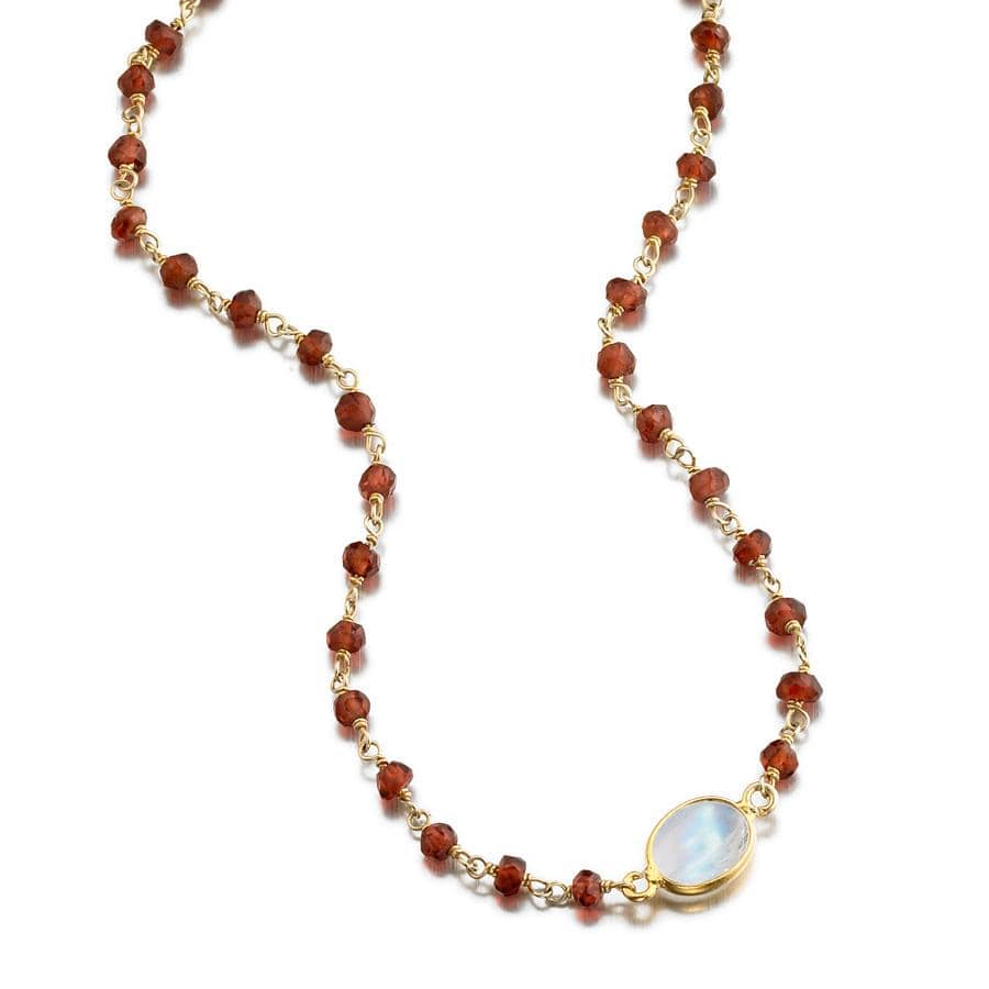 ela rae libi choker necklace garnet rainbow moonstone 14k yellow gold plate