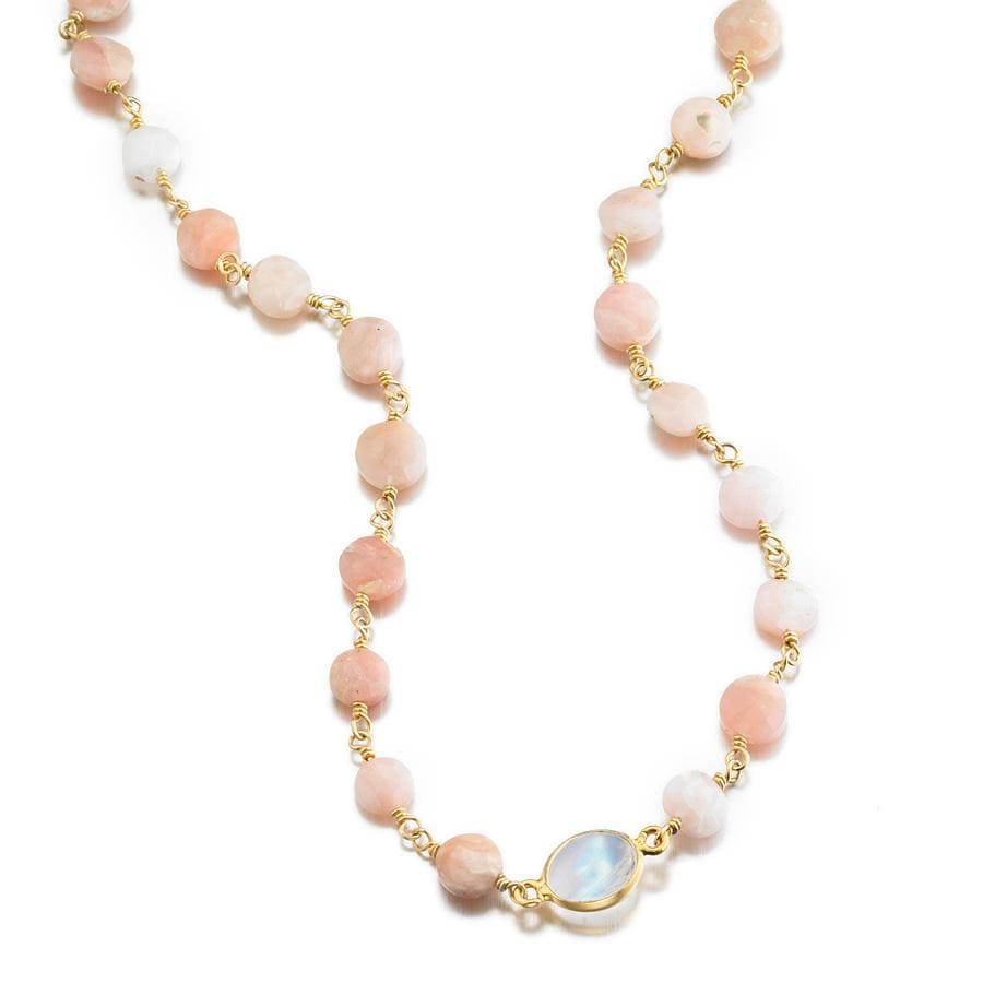 ela rae libi coin necklace pink opal rainbow moonstone 14k yellow gold plate