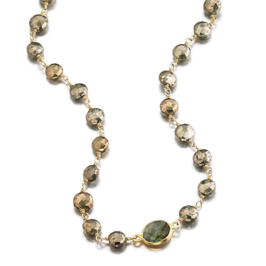 ela rae libi coin necklace pyrite labradorite 14k yellow gold plate