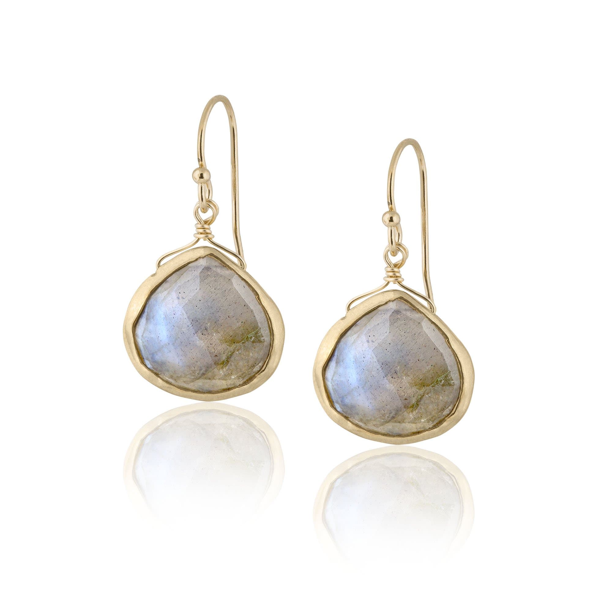 ela rae heart shape fish hook earrings labradorite 14k yellow gold plate