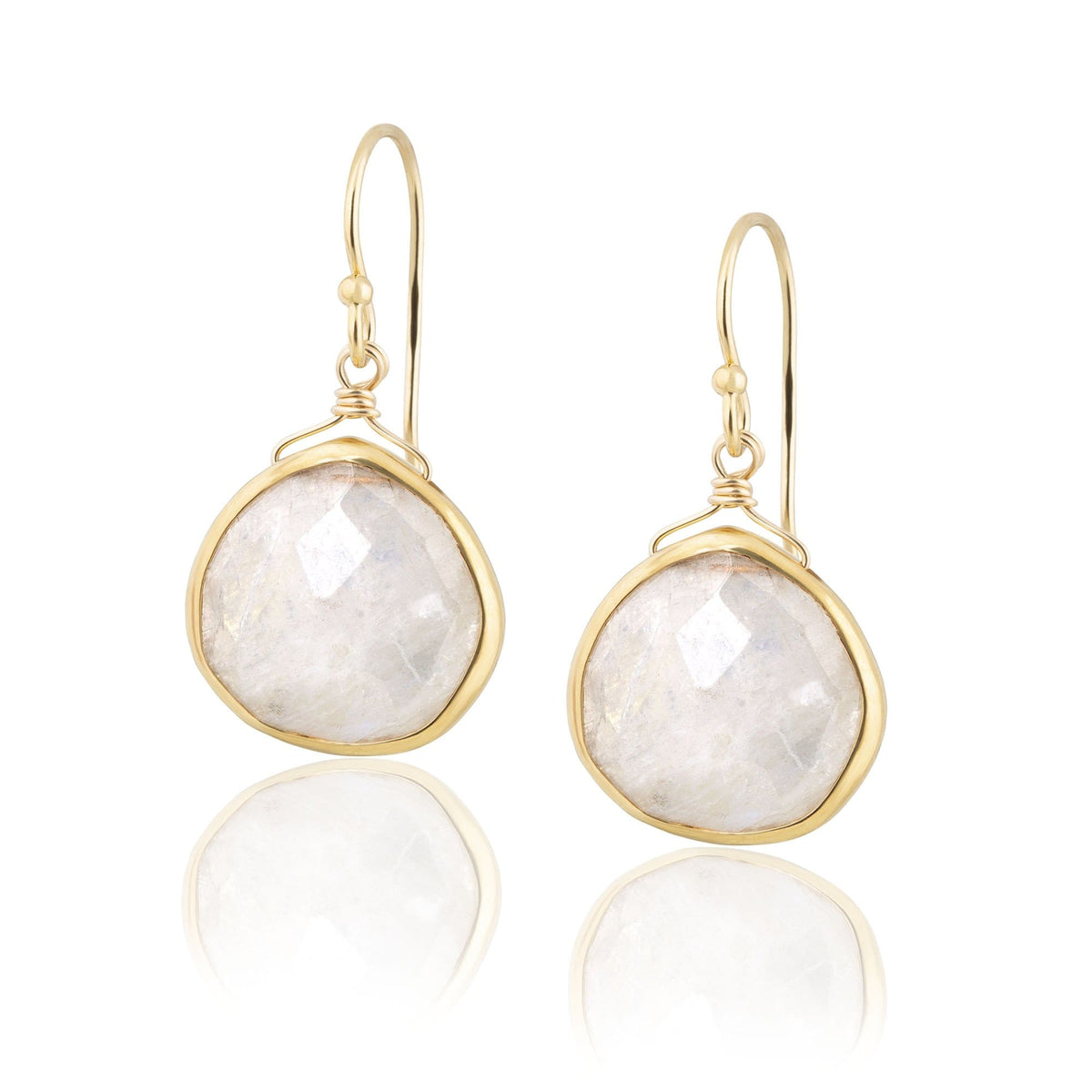 ela rae heart shape fish hook earrings rainbow moonstone 14k yellow gold plate