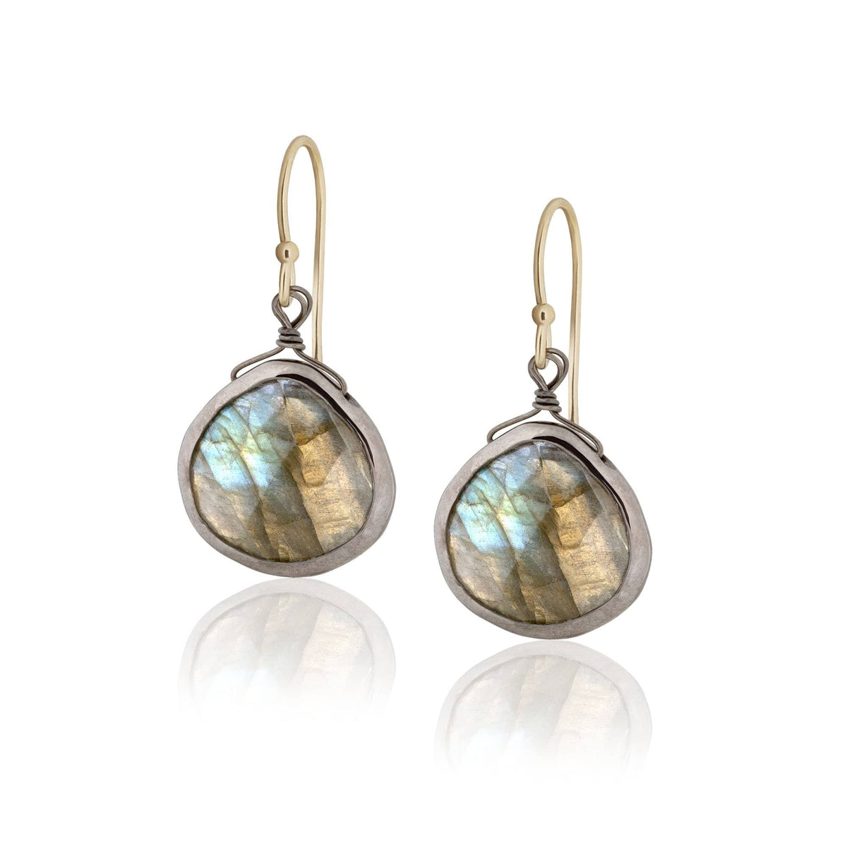 ela rae heart shape fish hook earrings labradorite 14k yellow gold plate sterling silver
