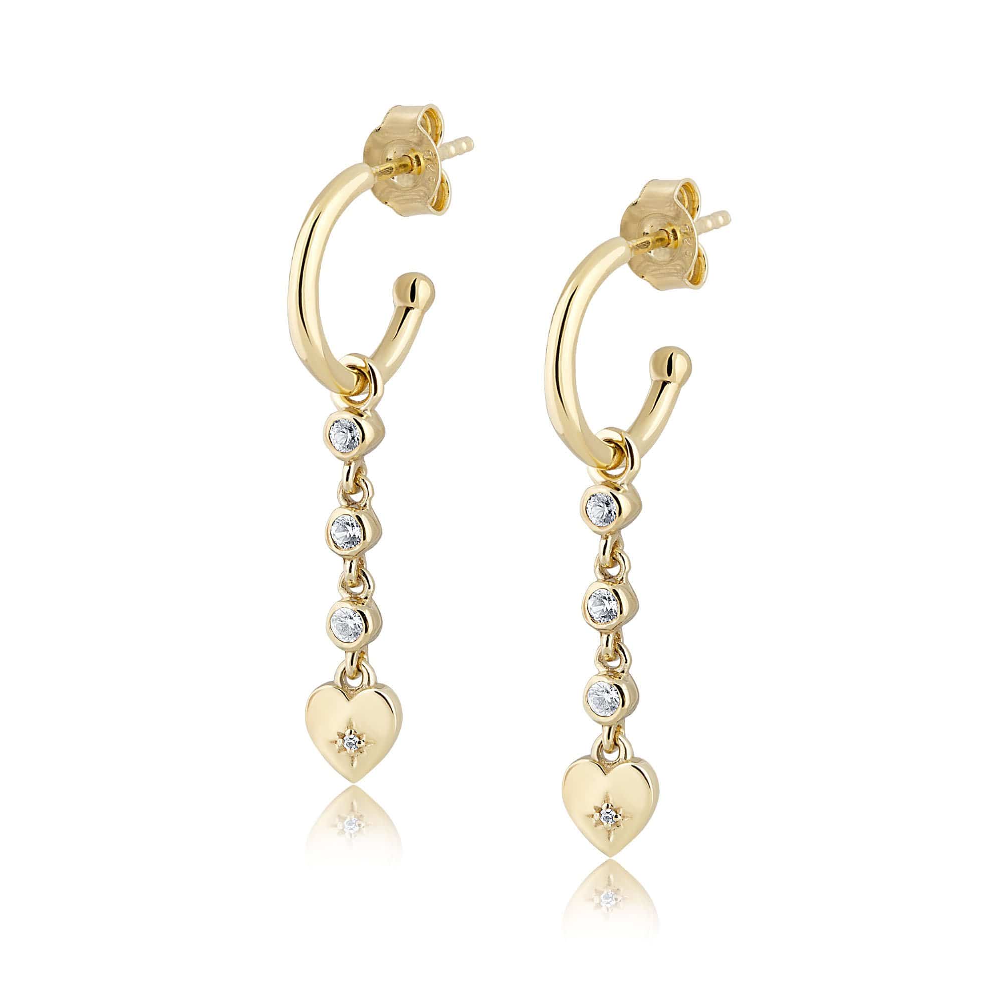 ela rae heart starburst dangles white zircon 14k yellow gold plate