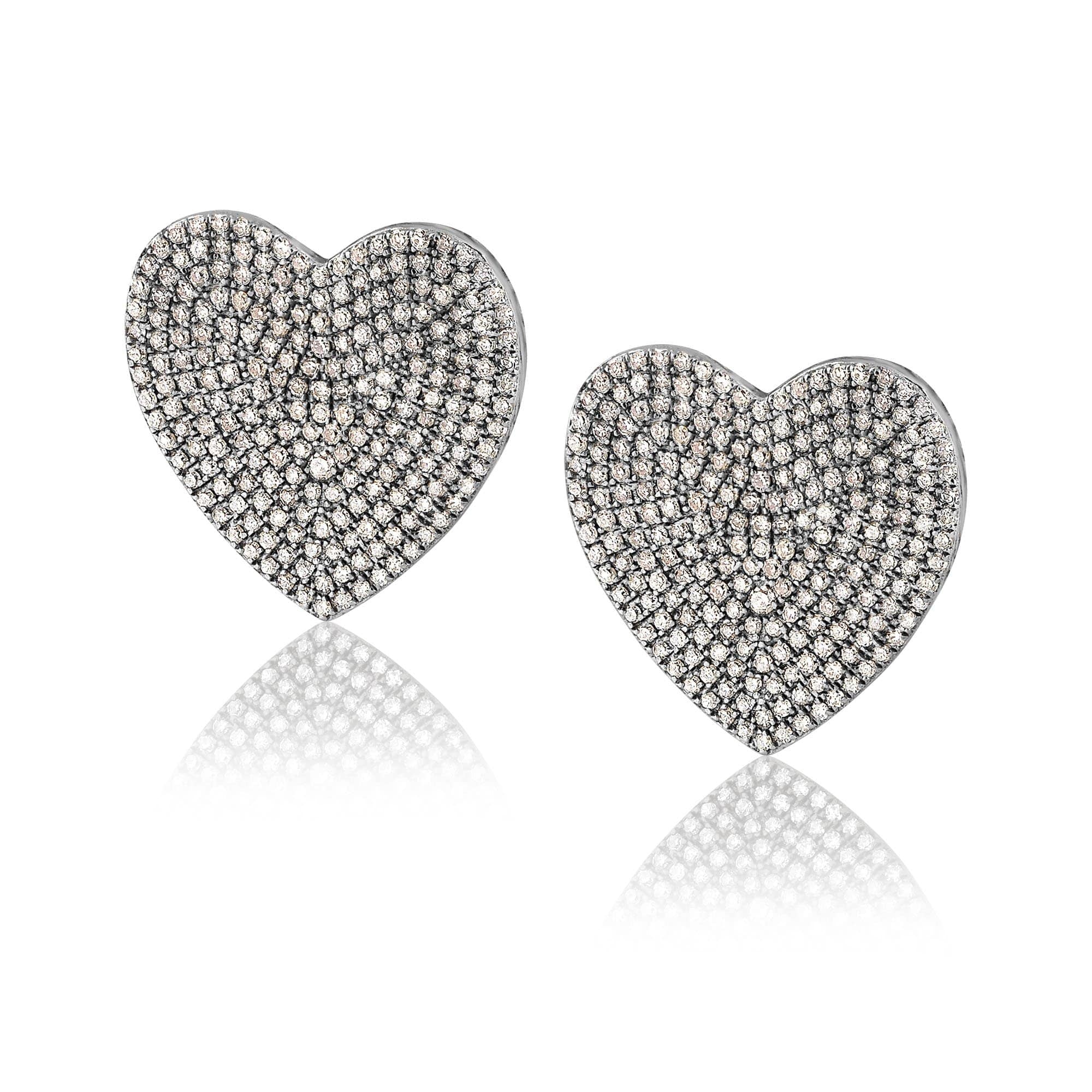 ela rae large diamond pave heart studs sterling silver