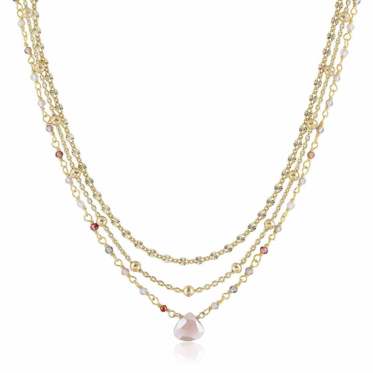 ela rae lina three in one triple layer necklace multi pink spinel 14k yellow gold plate