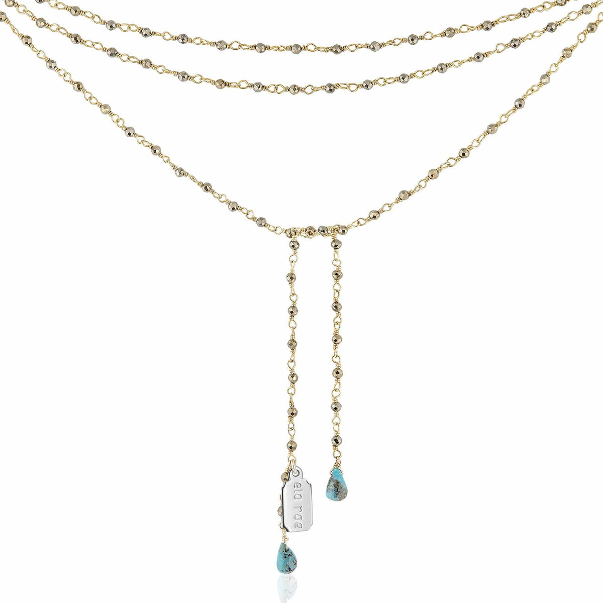 ela rae diana 2mm lariat pyrite 14k yellow gold plate