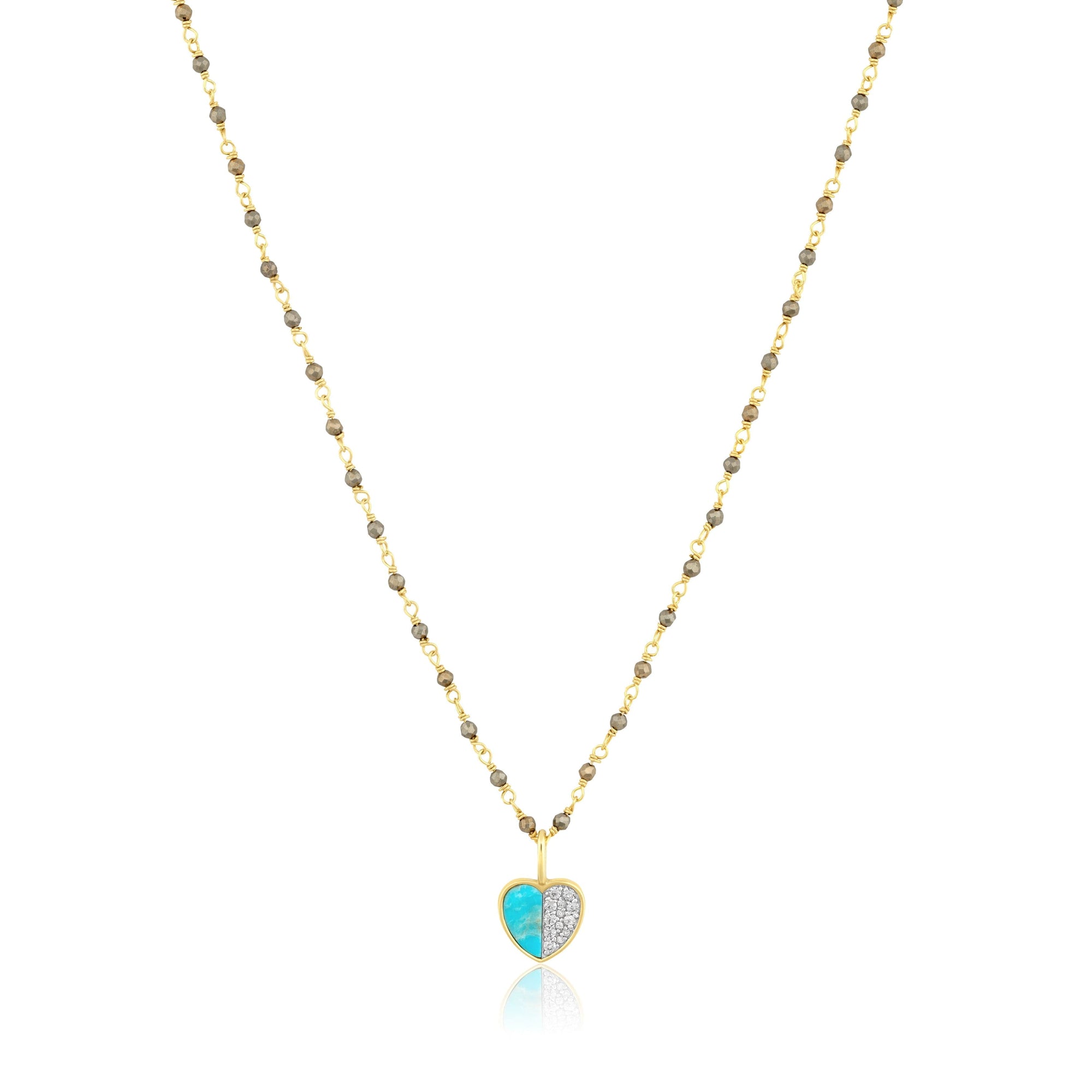 half & half stone heart charm necklace