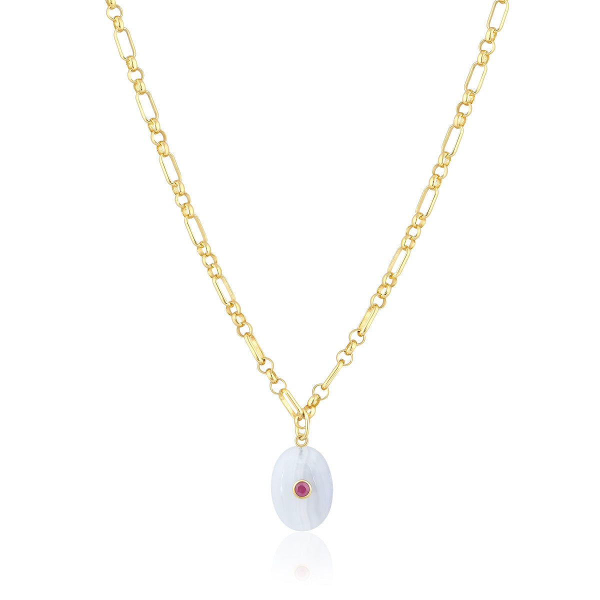 oval stone pendant | triple link necklace