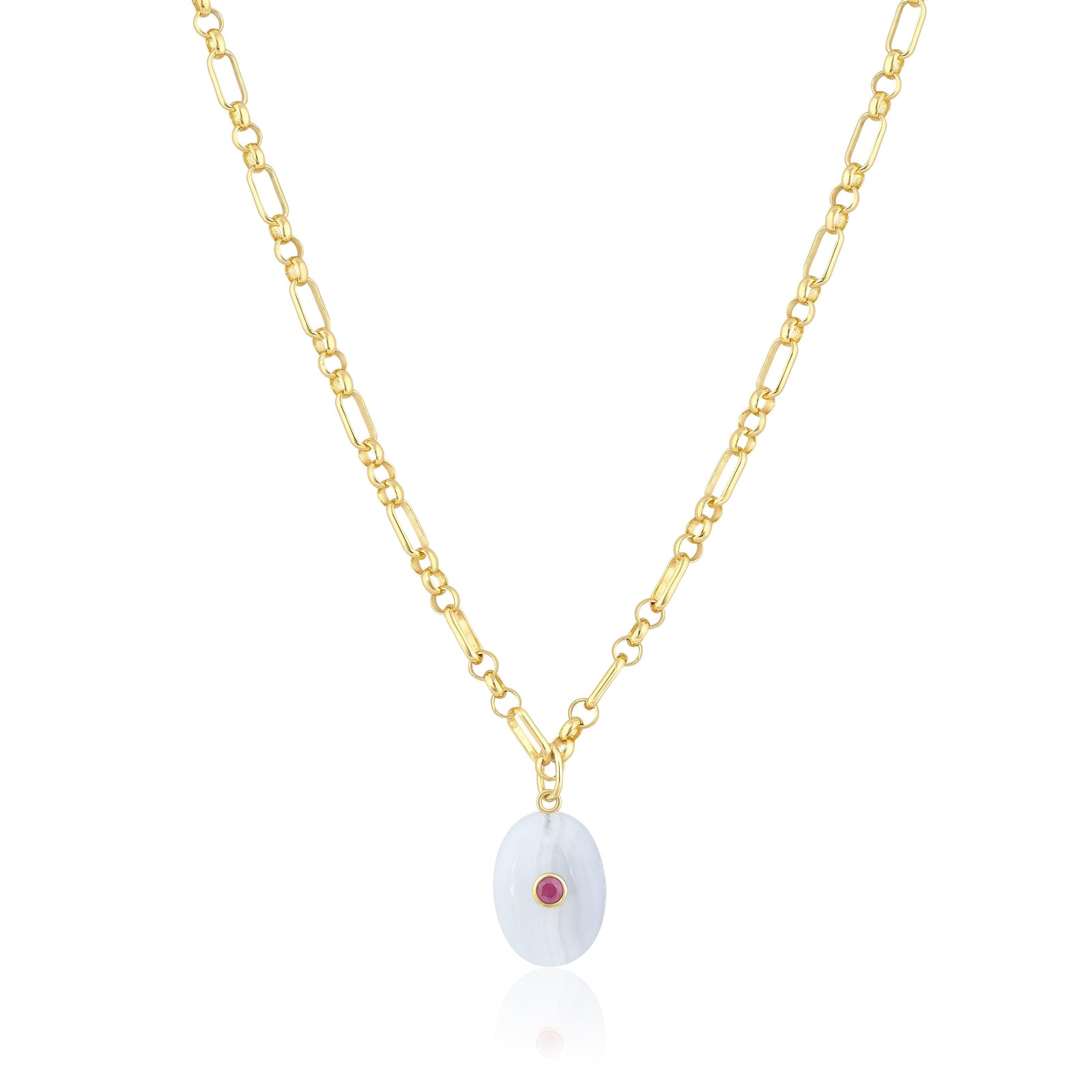 oval stone pendant | triple link necklace