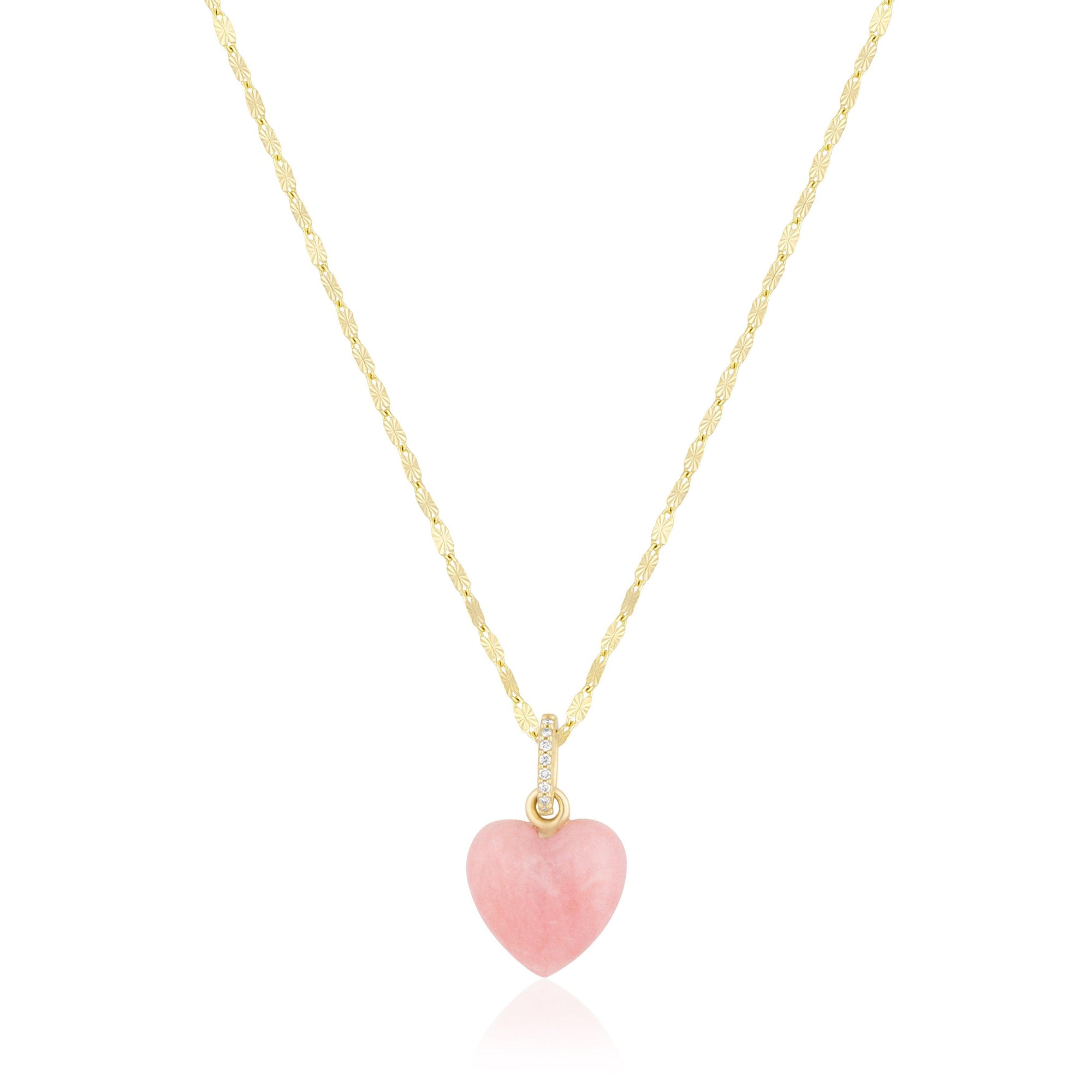 Pink Opal Diamond Heart Necklace