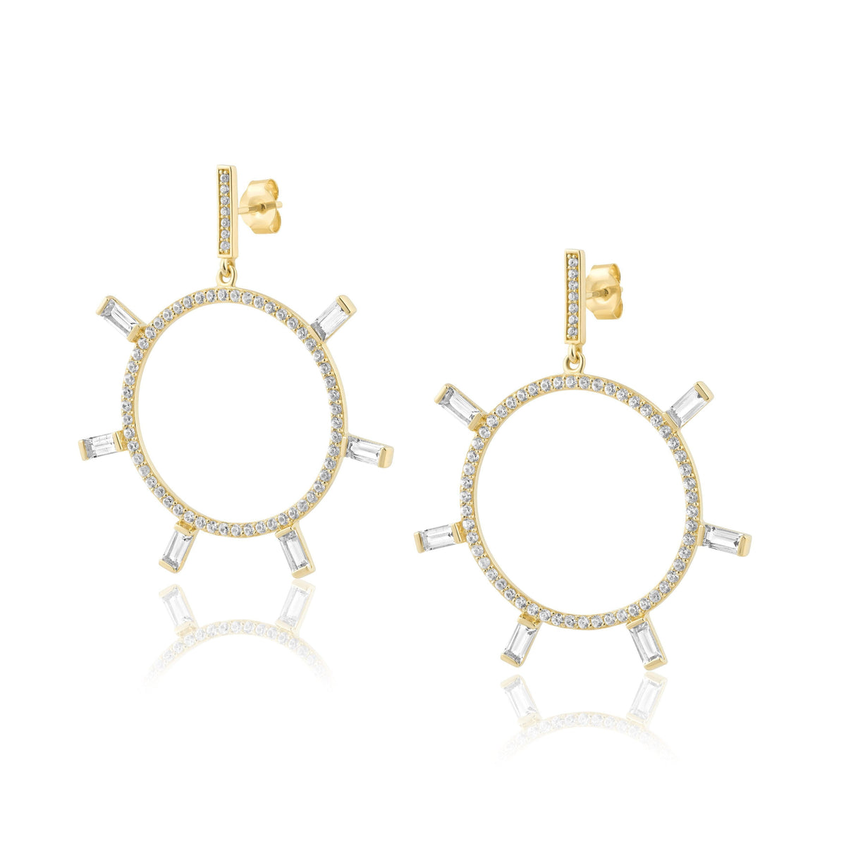 round pave &amp; baguette post hoops
