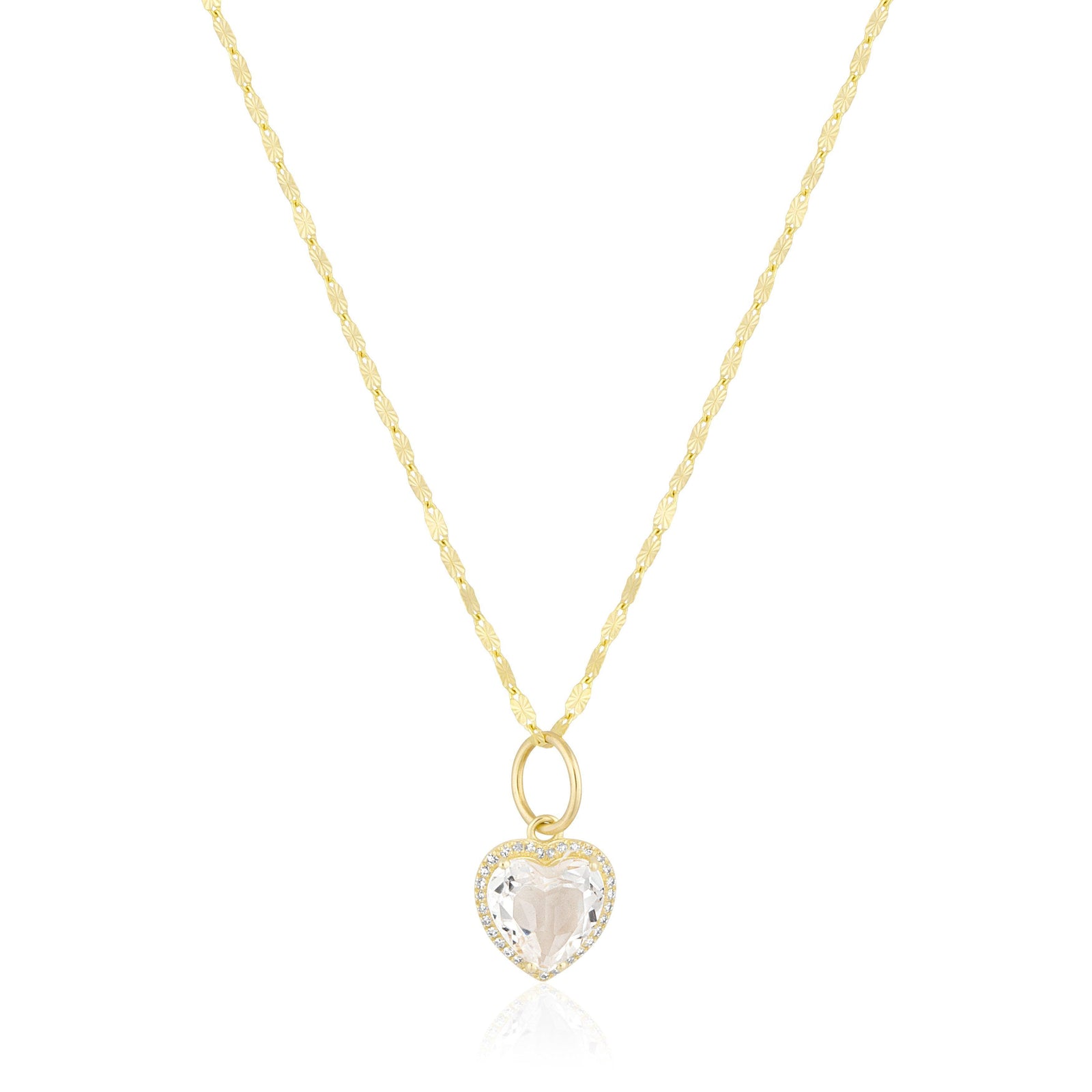 White Topaz & Diamond Heart Necklace