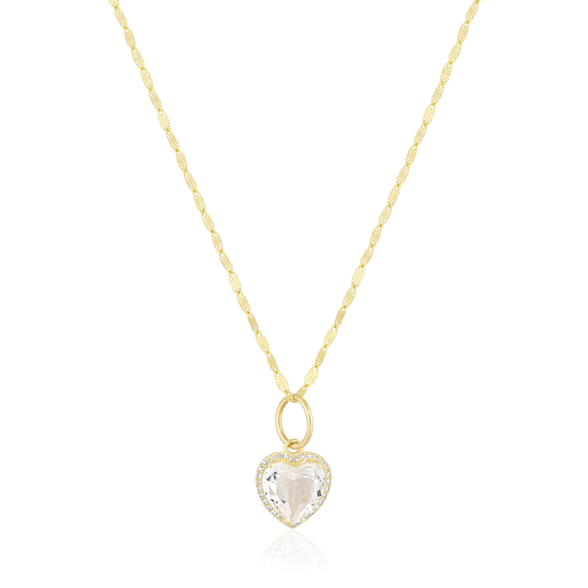 White Topaz & Diamond Heart Necklace