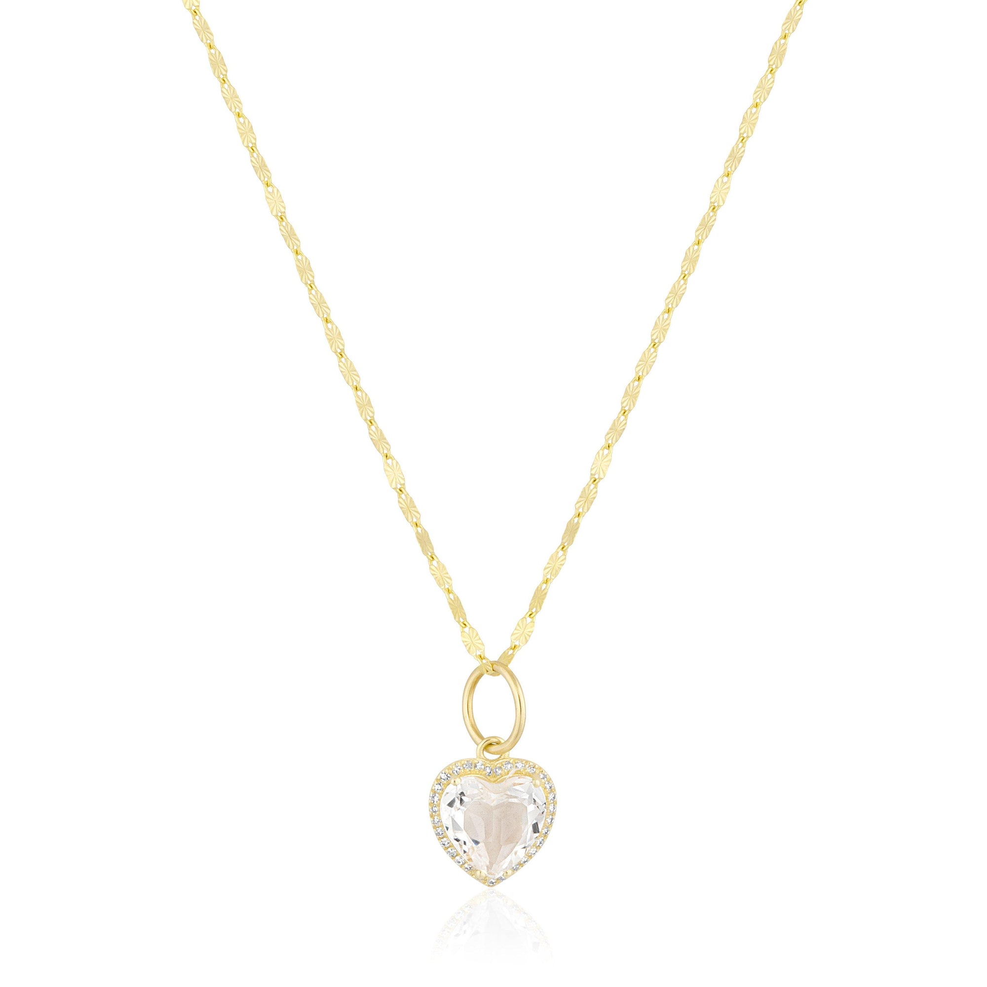 White Topaz & Diamond Heart Necklace