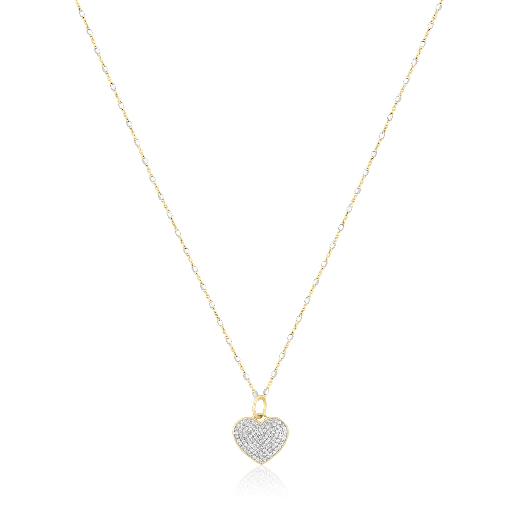 pave white zircon heart charm necklace