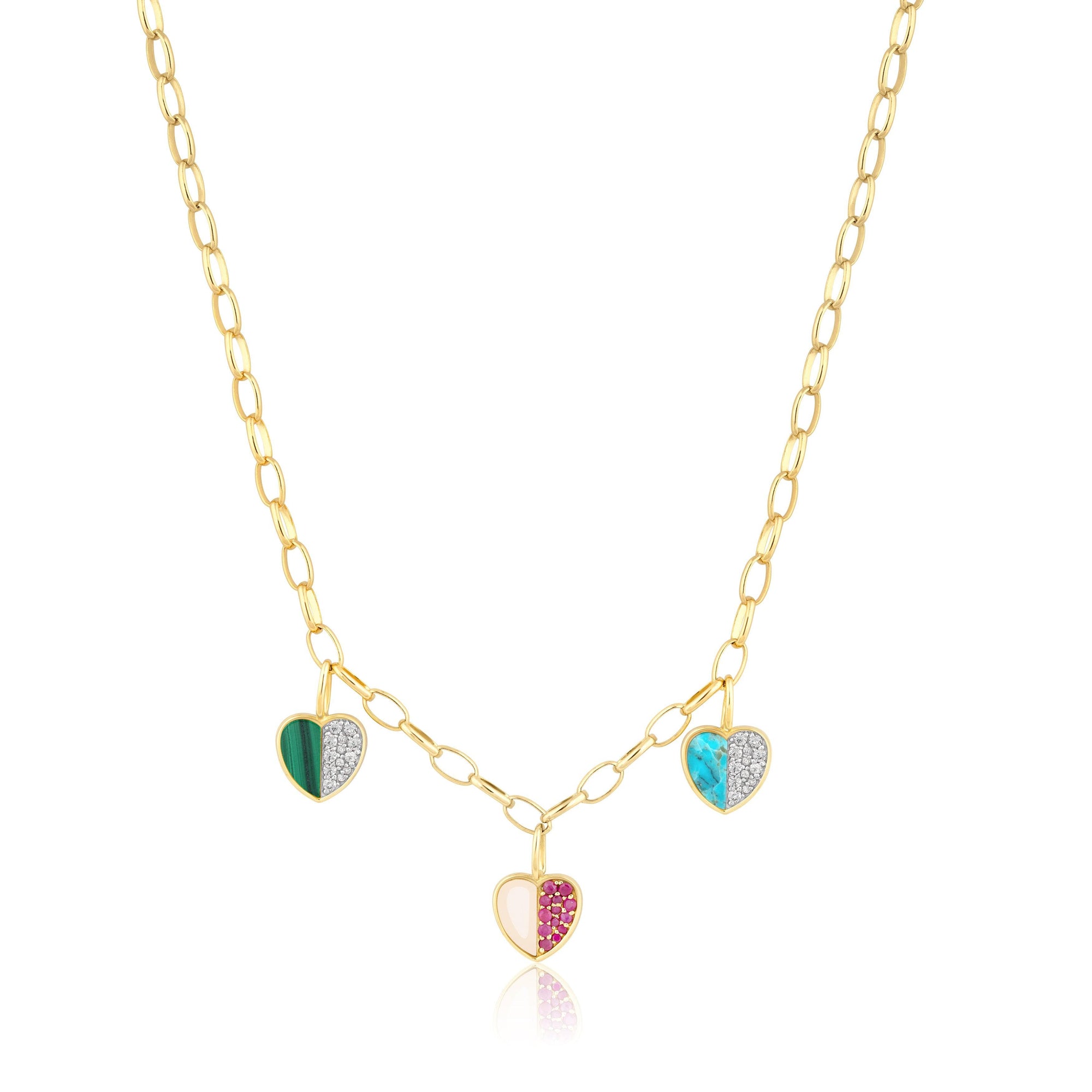 triple half & half heart charm necklace