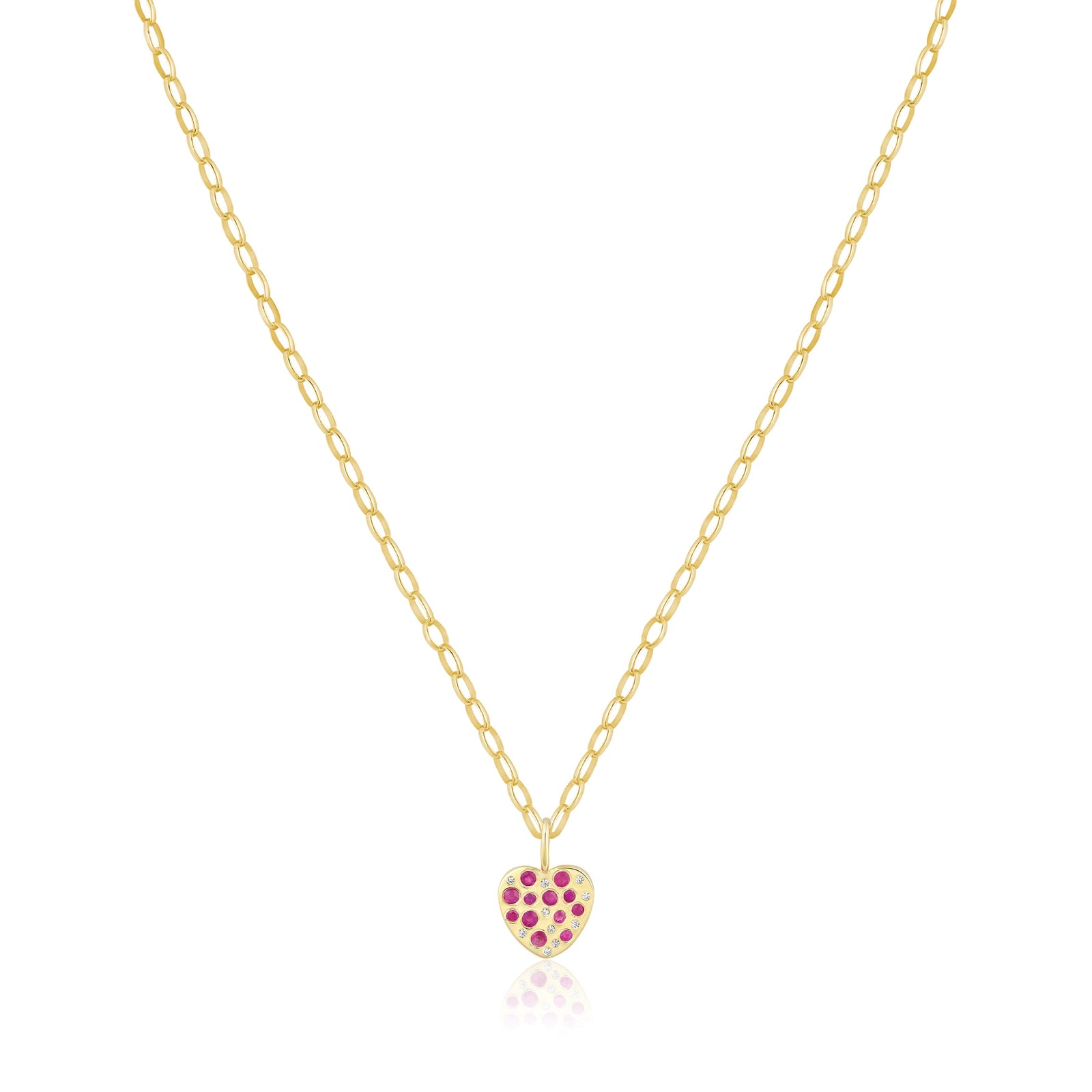 pink sapphire sprinkle heart charm necklace