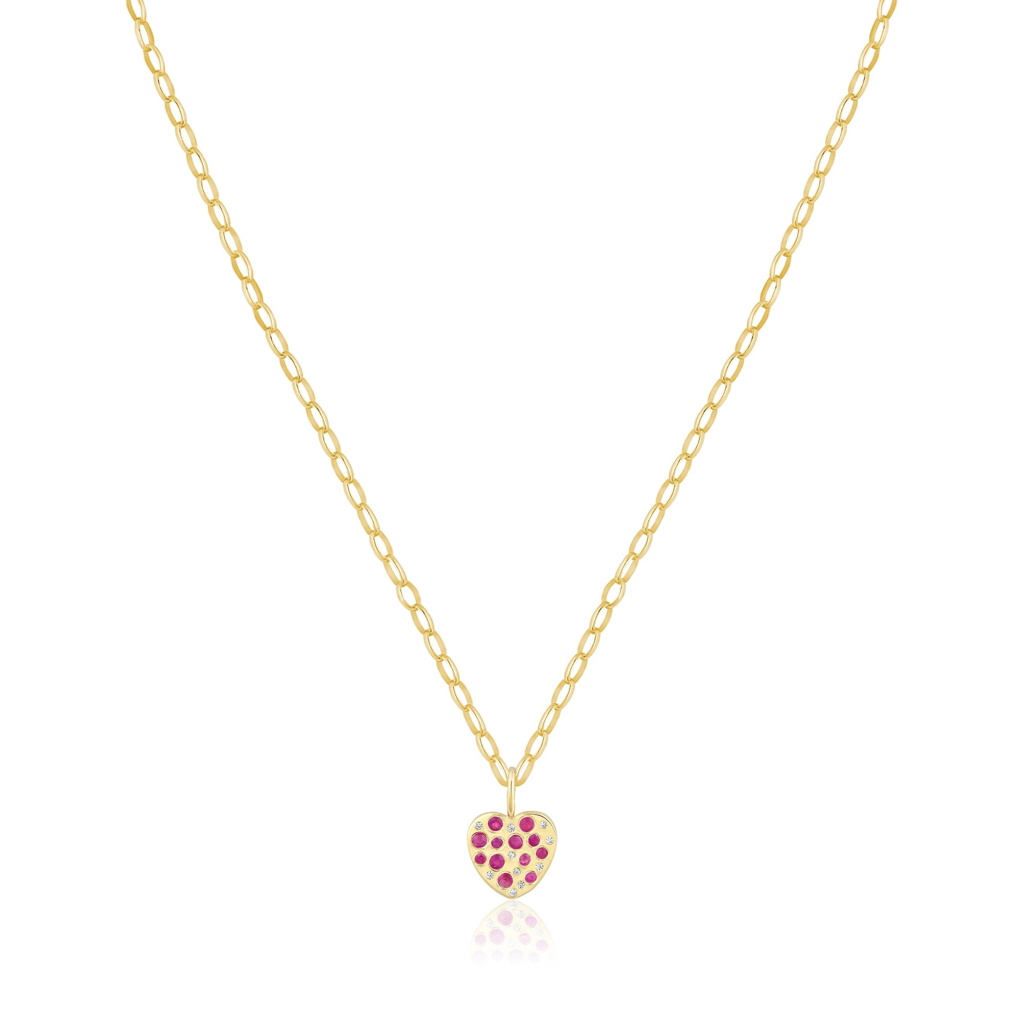 pink sapphire sprinkle heart charm necklace