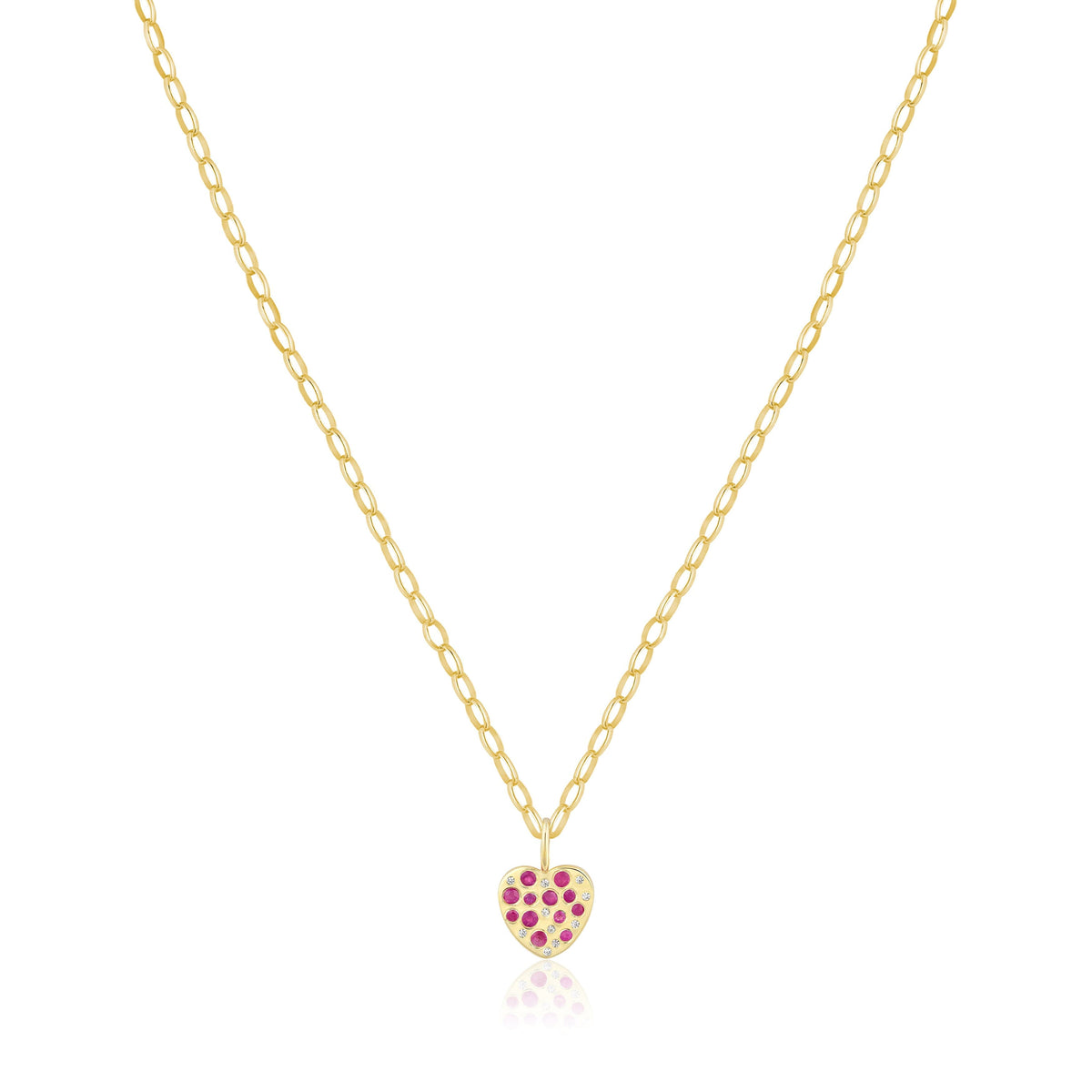 pink sapphire sprinkle heart charm necklace