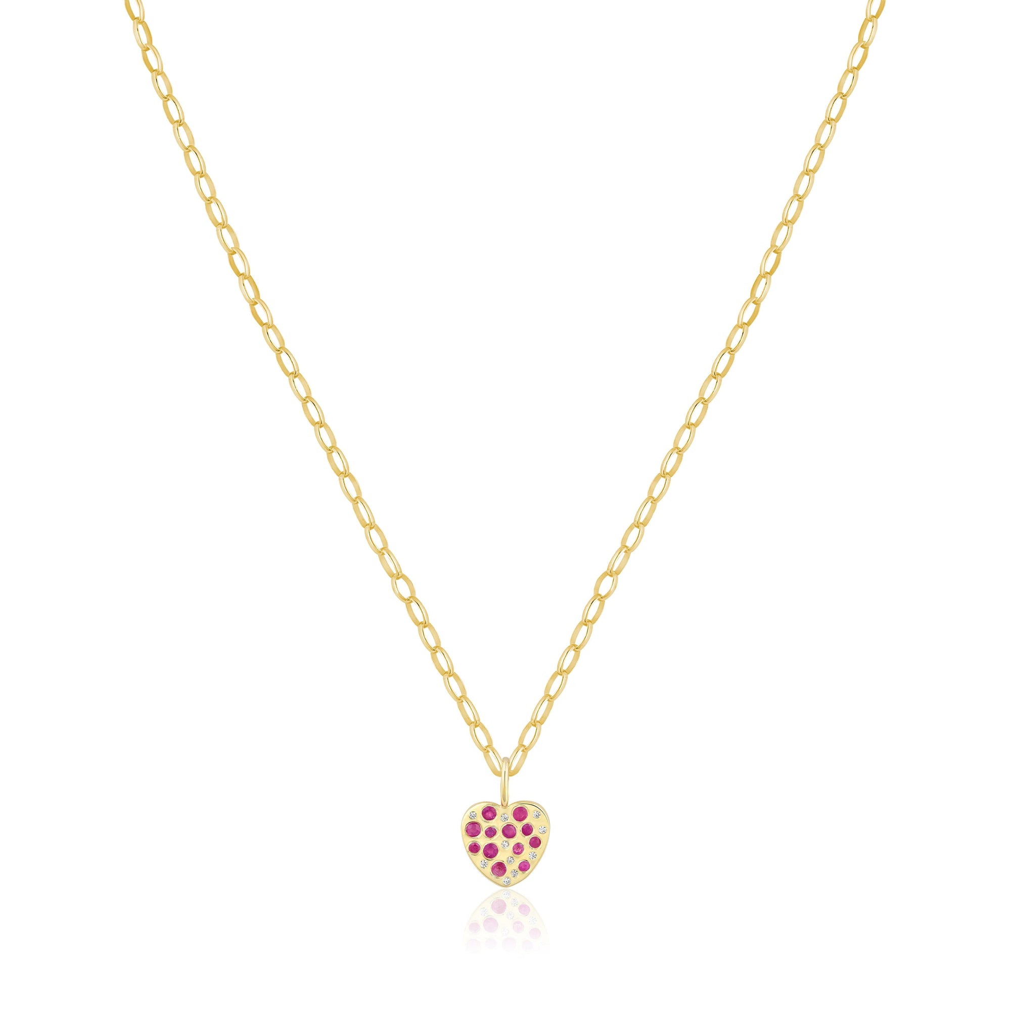 pink sapphire sprinkle heart charm necklace