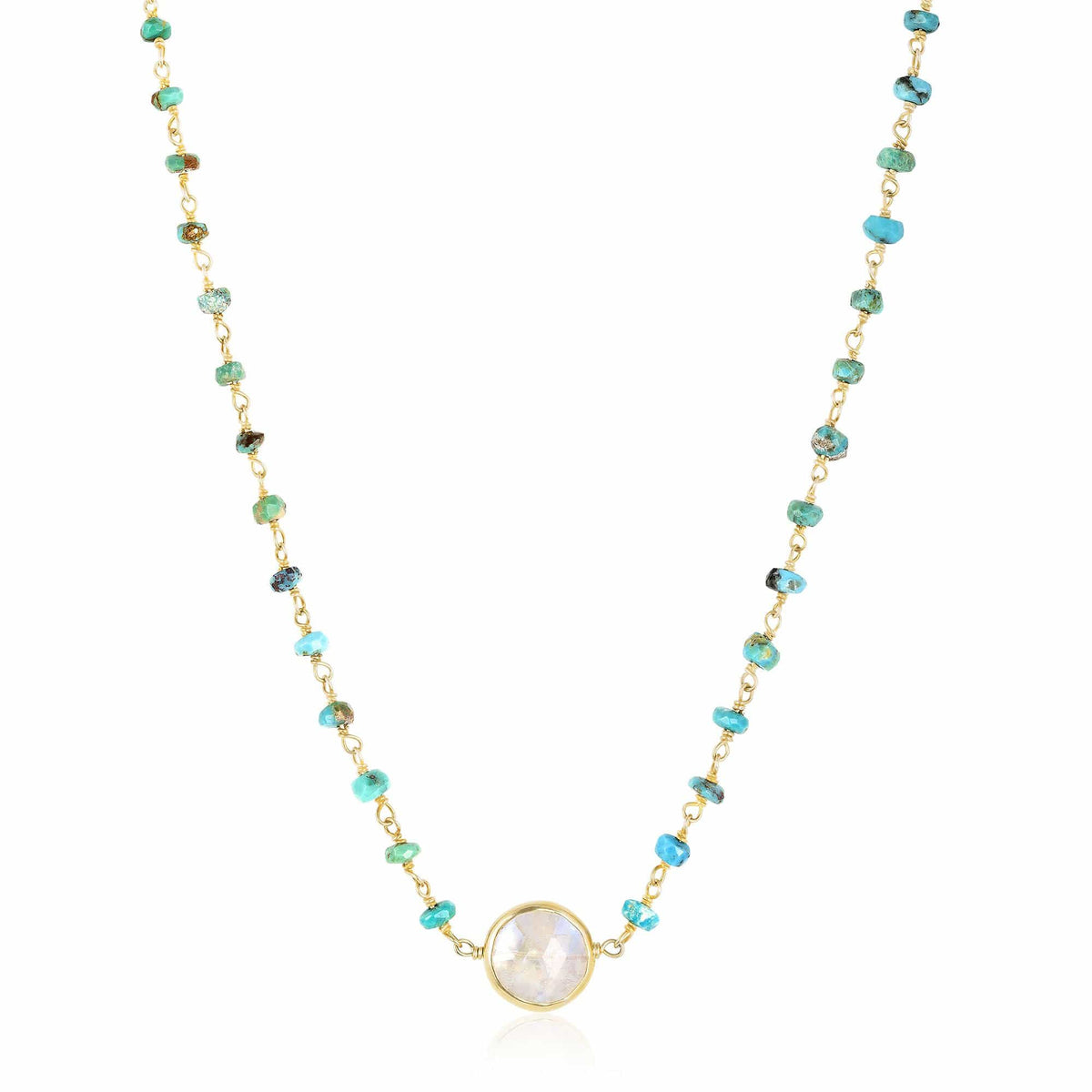 ela rae libi II choker necklace turquoise rainbow moonstone 14k yellow gold plate
