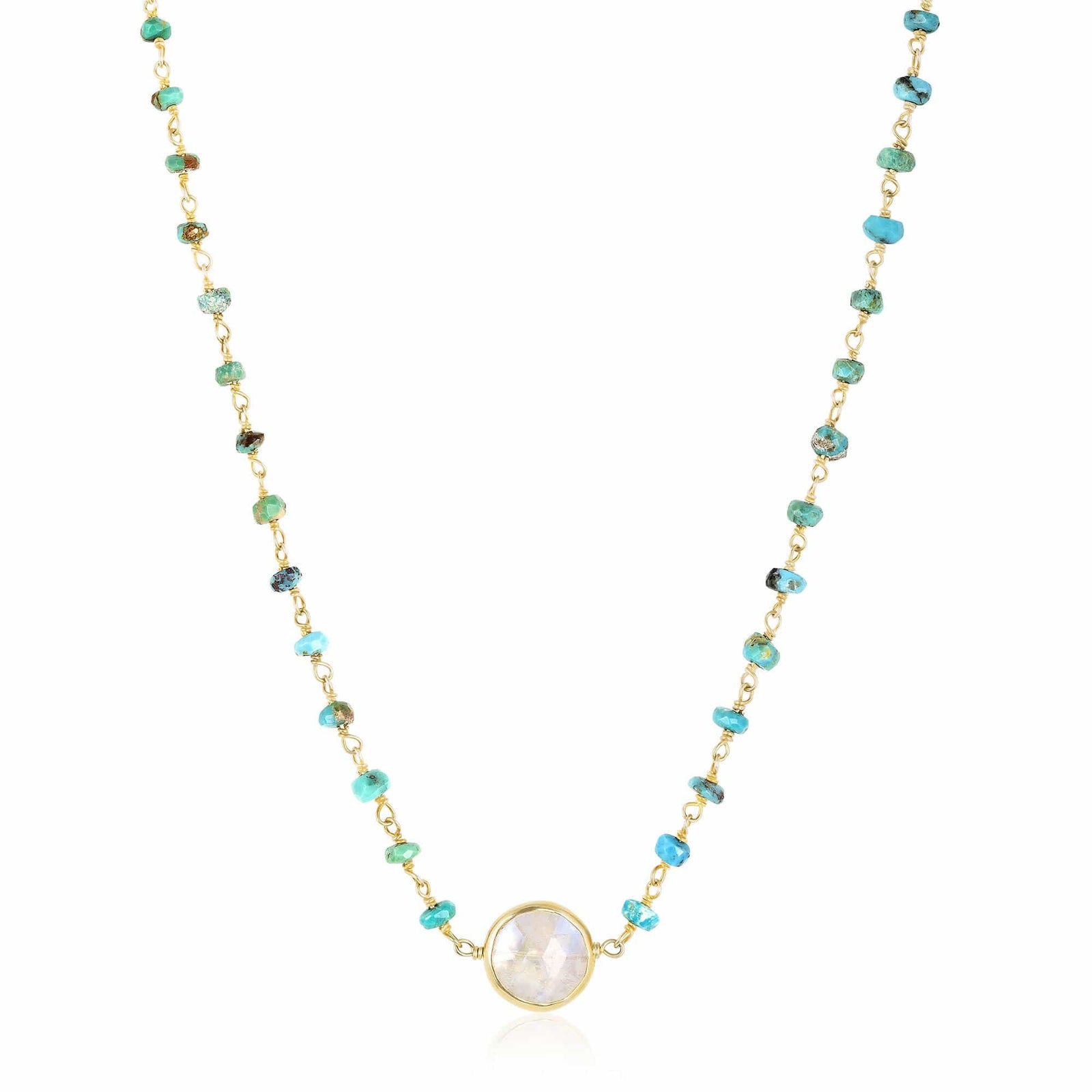 ela rae libi II choker necklace turquoise rainbow moonstone 14k yellow gold plate
