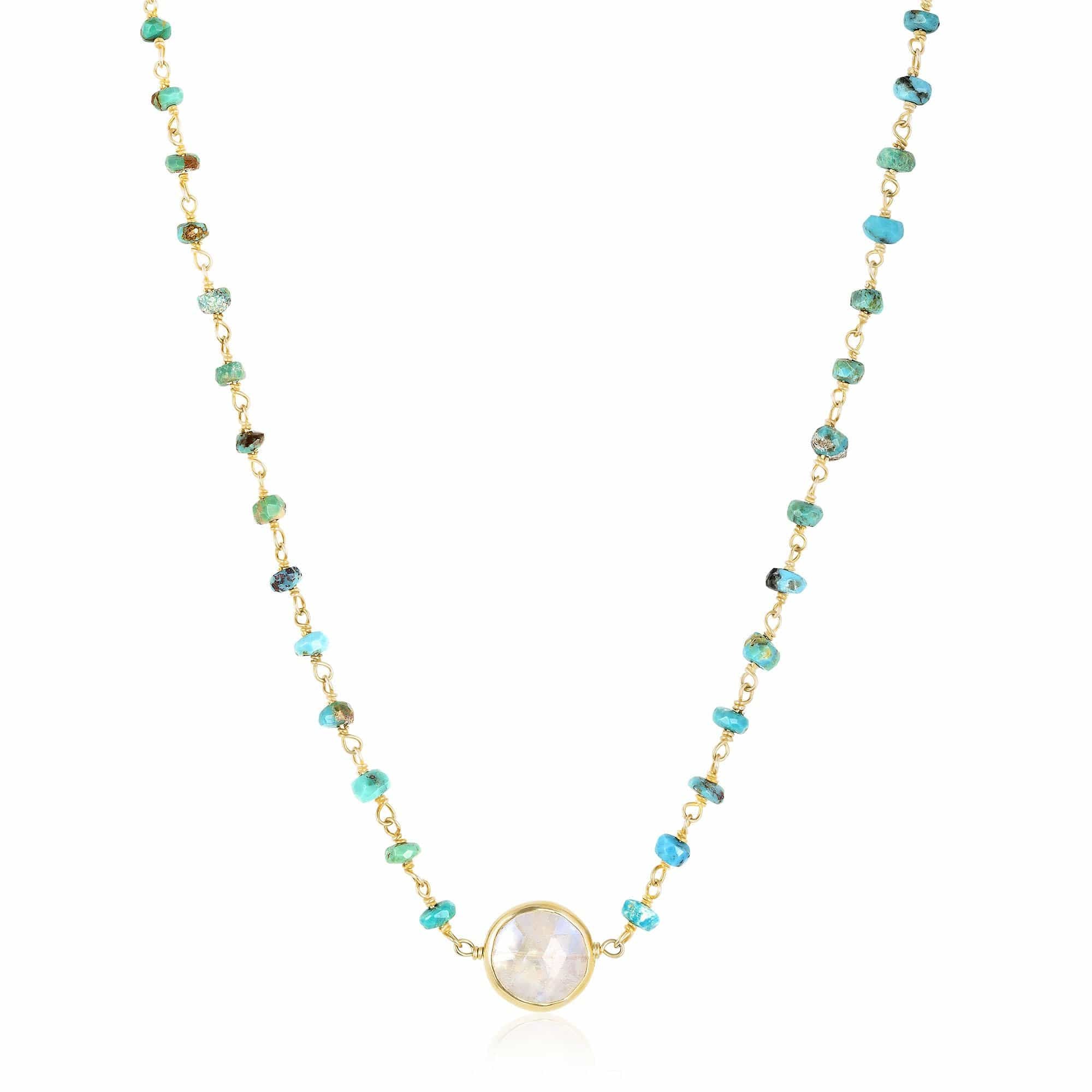 ela rae libi II choker necklace turquoise rainbow moonstone 14k yellow gold plate