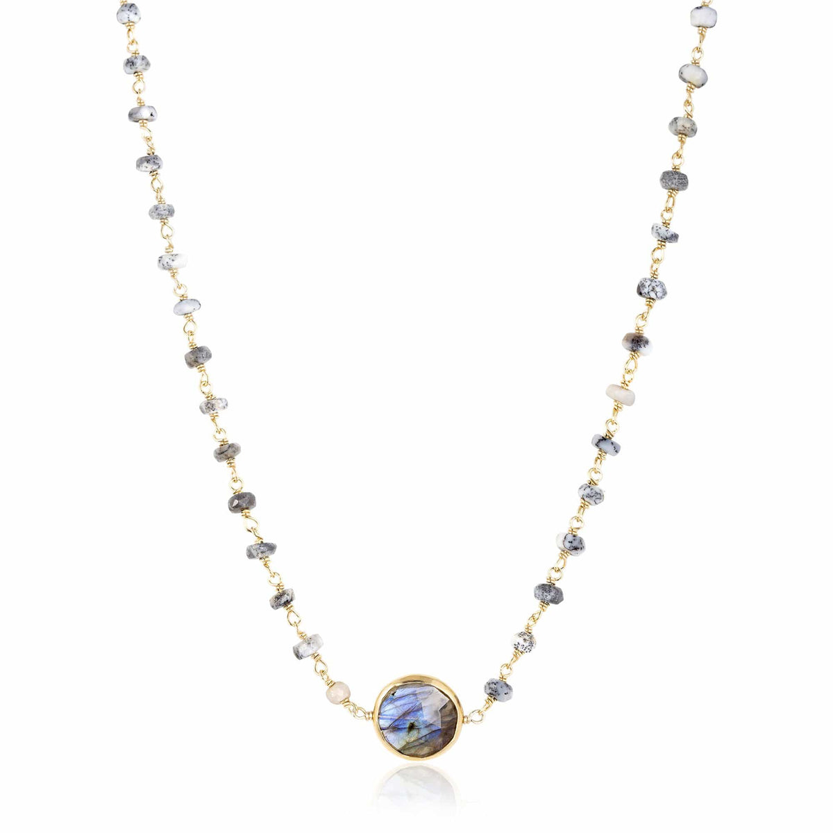 ela rae libi II choker necklace dendrite opal labradorite 14k yellow gold plate