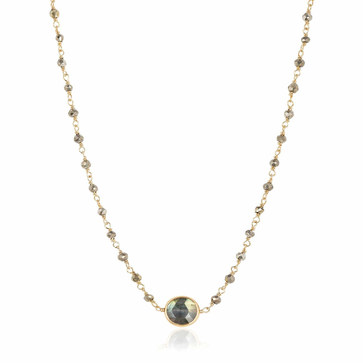 ela rae libi II choker necklace pyrite labradorite 14k yellow gold plate