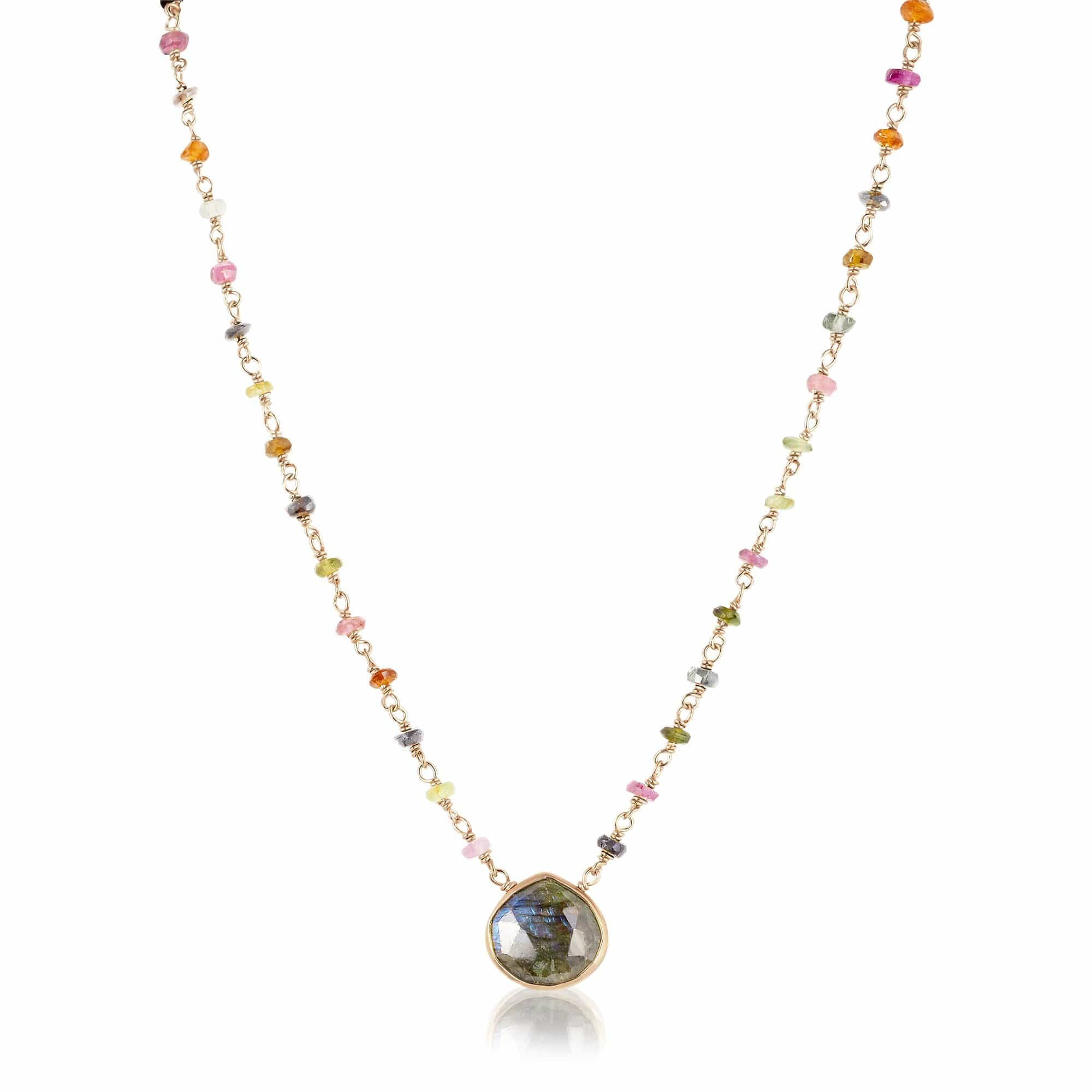 ela rae libi II heart shape tourmaline necklace labradorite pendant 14k yellow gold plate