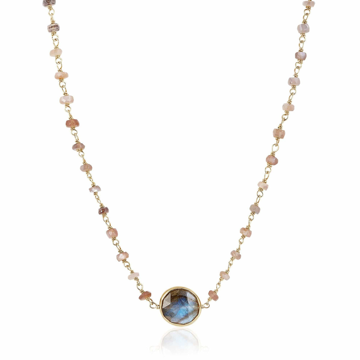 ela rae libi II choker necklace brown moonstone labradorite 14k yellow gold plate