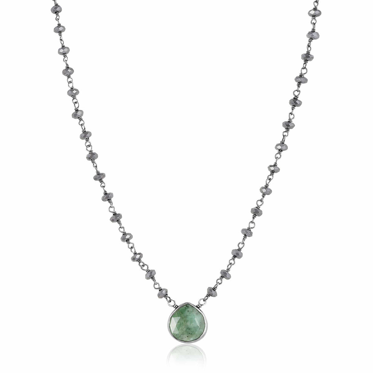 ela rae libi II heart shape hematite necklace emerald pendant sterling silver