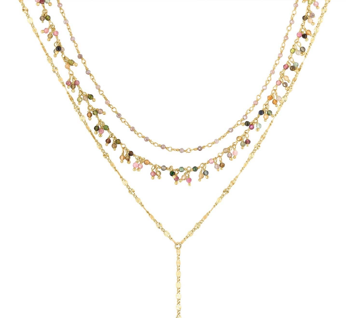 ela rae three in one lina yaeli semi precious tourmaline necklace 14k yellow gold plate