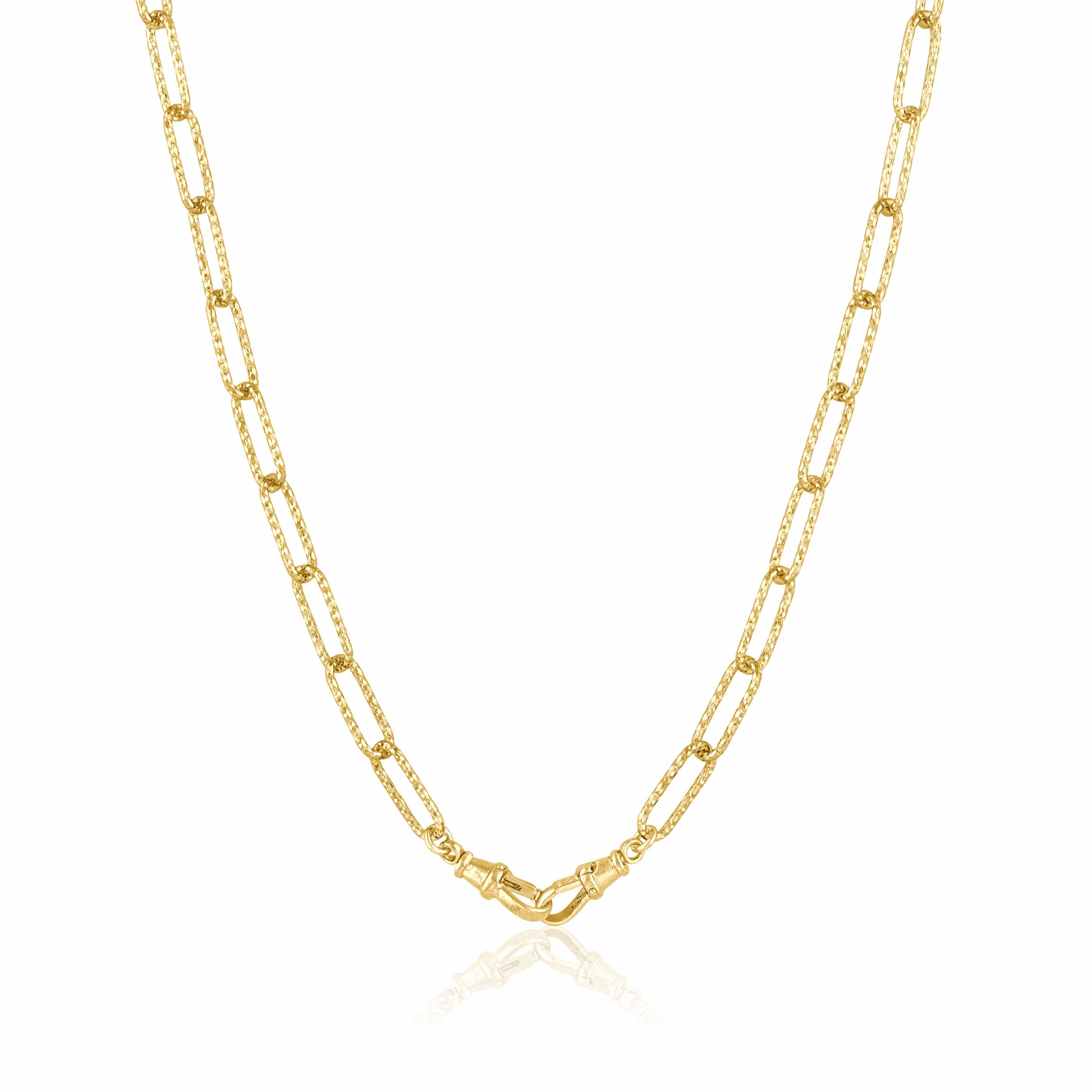 Double Clasp Necklace Rectangle/Round Chain / 14K Yellow Gold Plate