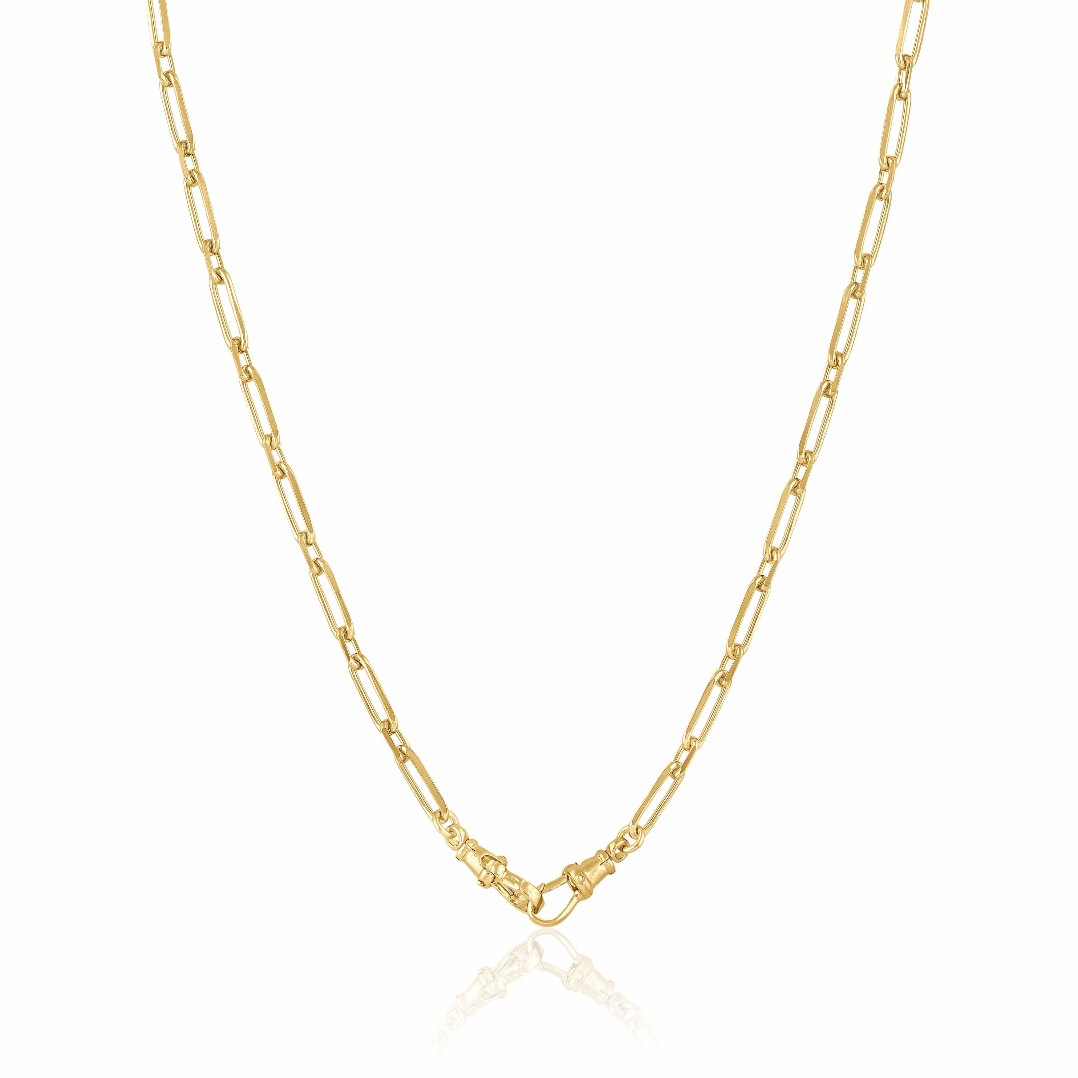 Double Clasp Necklace Rectangle/Round Chain / 14K Yellow Gold Plate