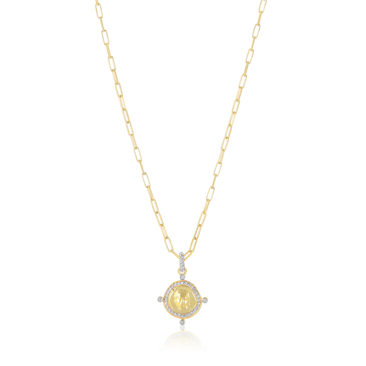 pave coin lady charm necklace