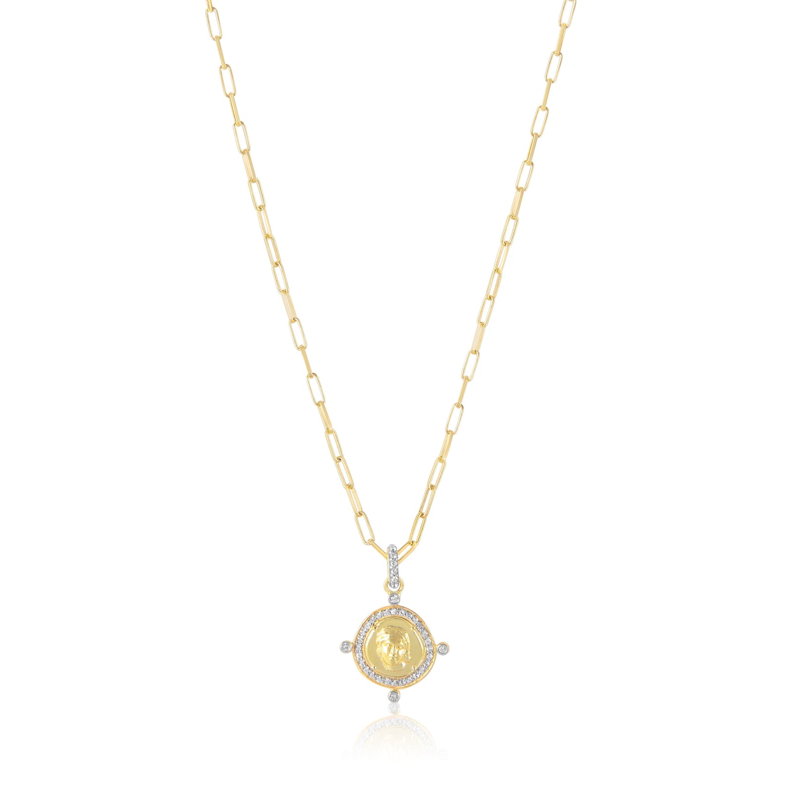 pave coin lady charm necklace