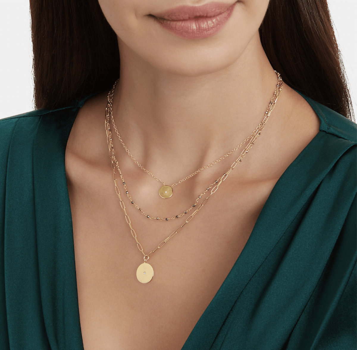 ela rae lara three in one disc necklace pyrite 14k yellow gold plate model