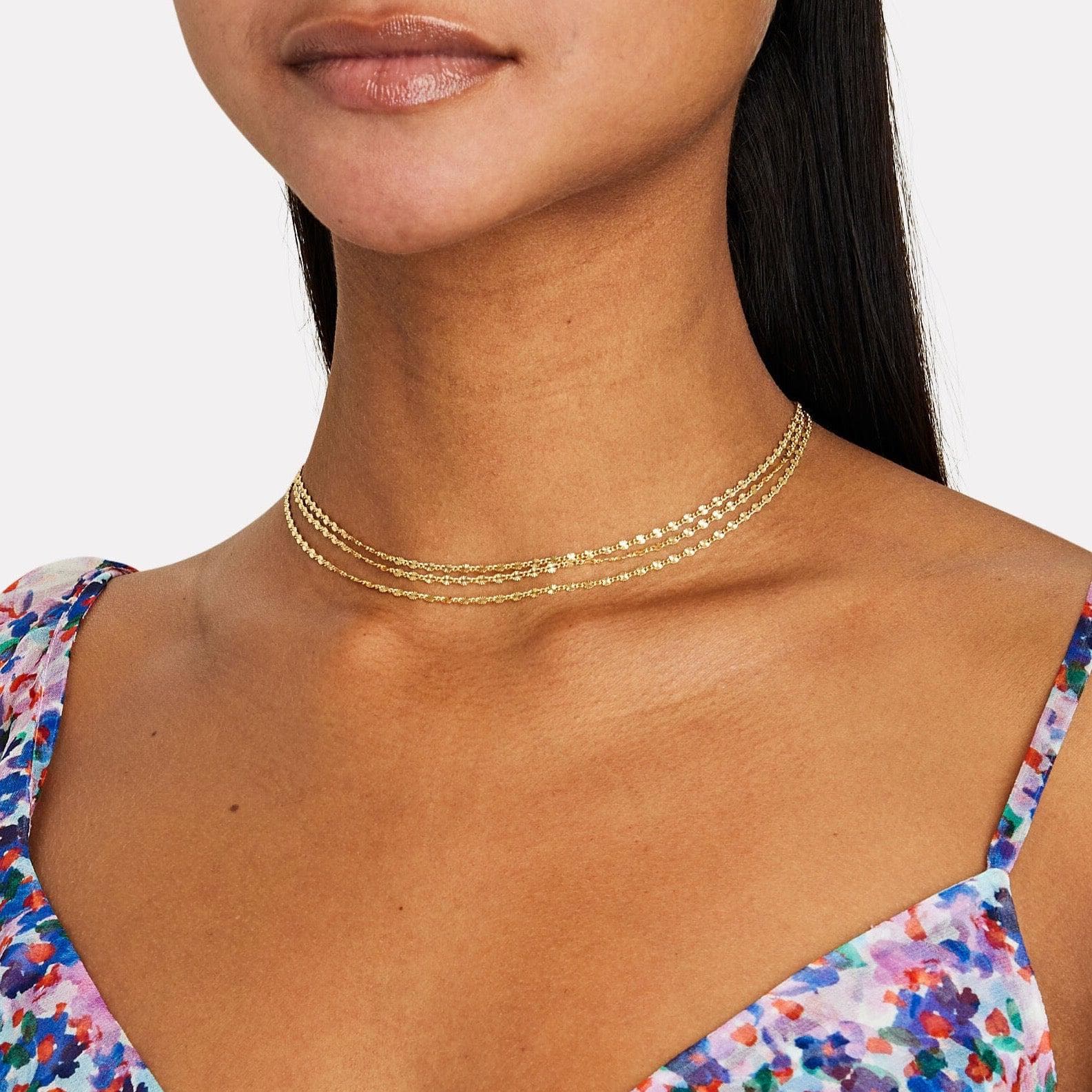ela rae lina triple stamp necklace 14k yellow gold plate