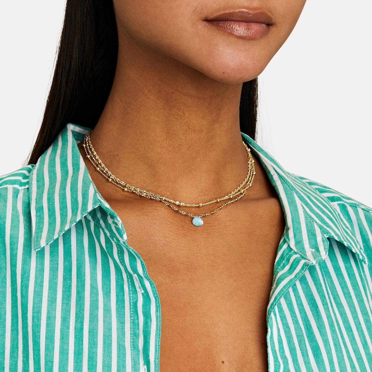 ela rae lina three in one triple layer necklace turquoise smoky quartz 14k yellow gold plate