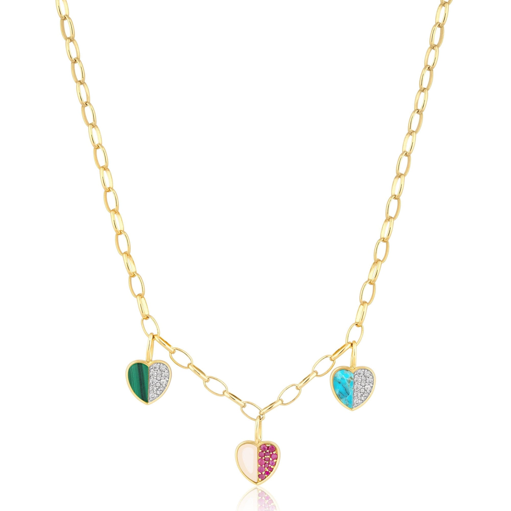 triple half & half heart charm necklace