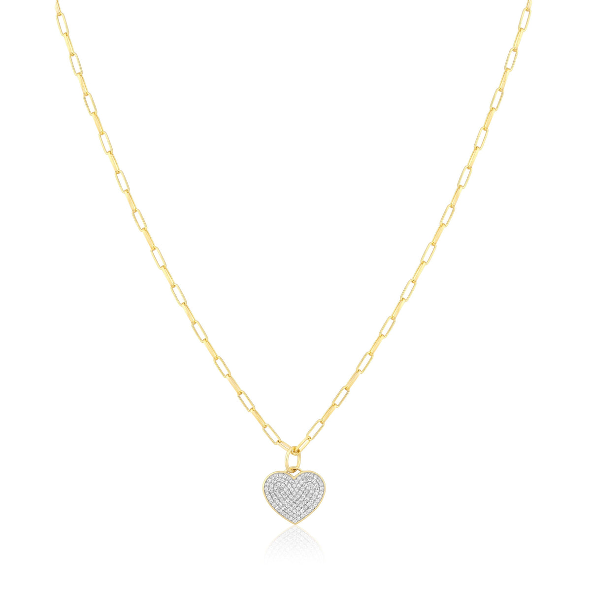 pave white zircon heart charm necklace