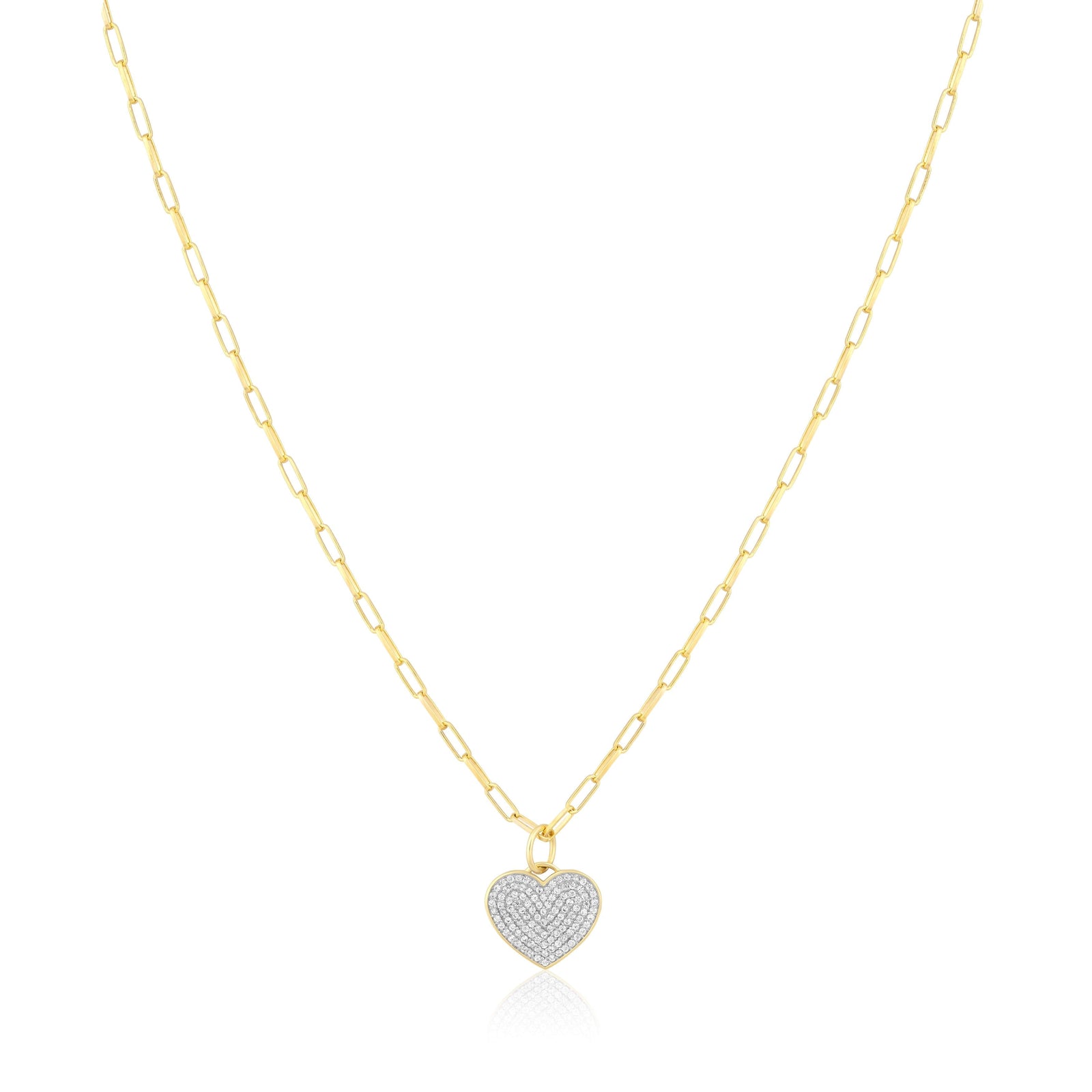 pave white zircon heart charm necklace