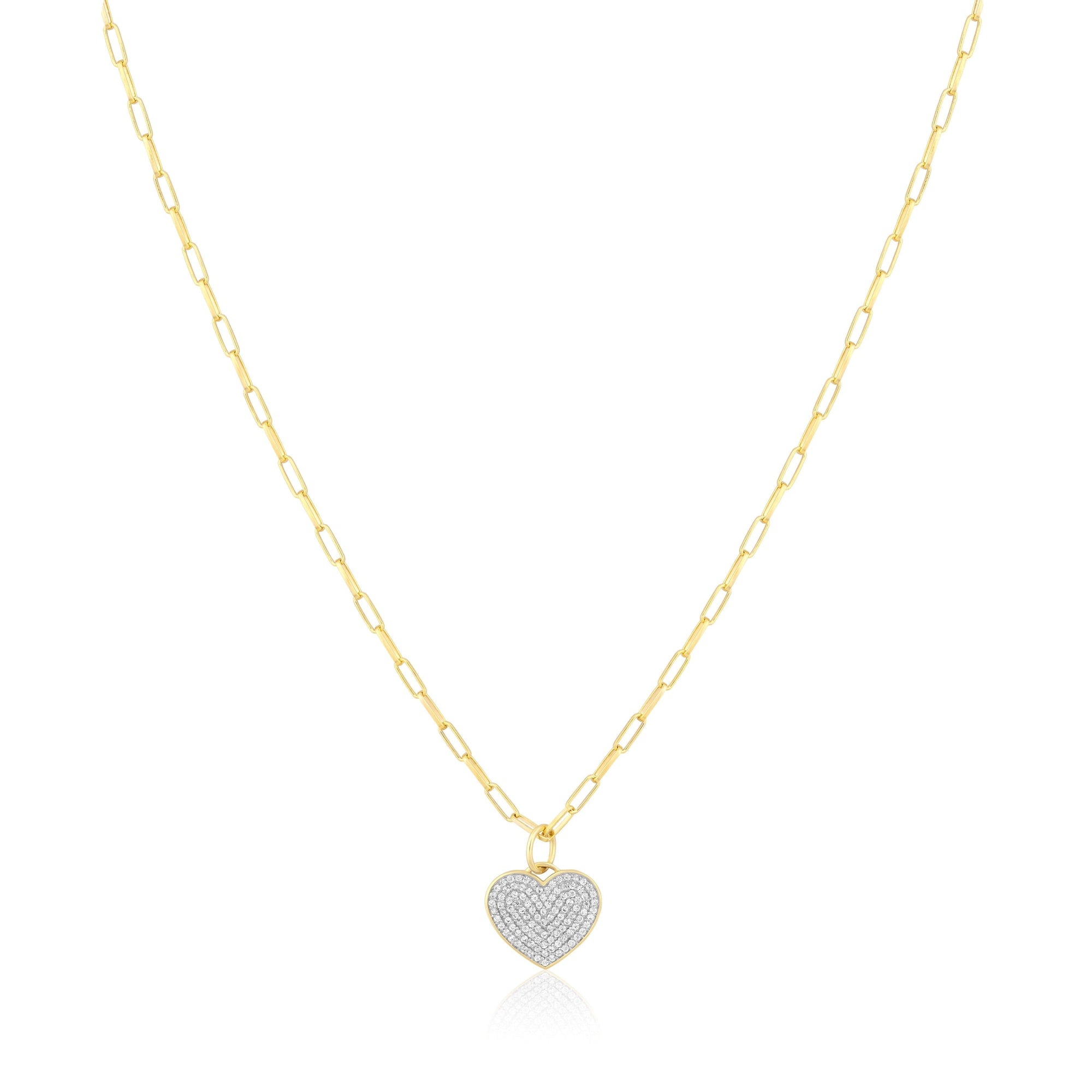 pave white zircon heart charm necklace