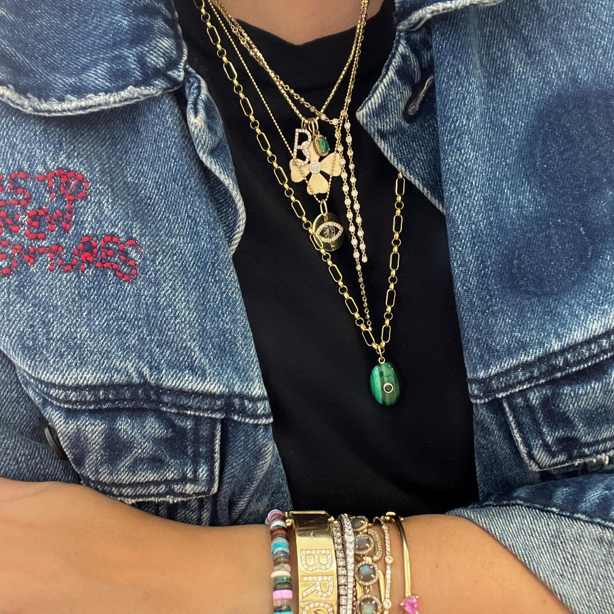 oval stone pendant | triple link necklace