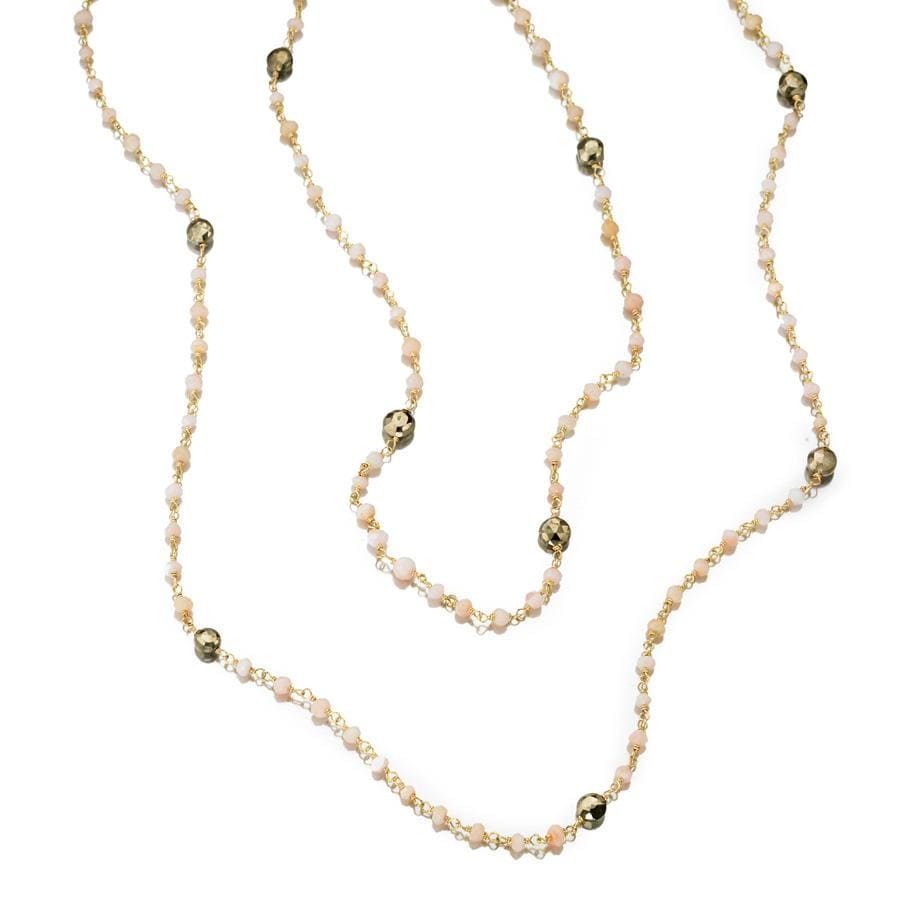 ela rae diana satellite necklace pink opal pyrite 14k yellow gold plate
