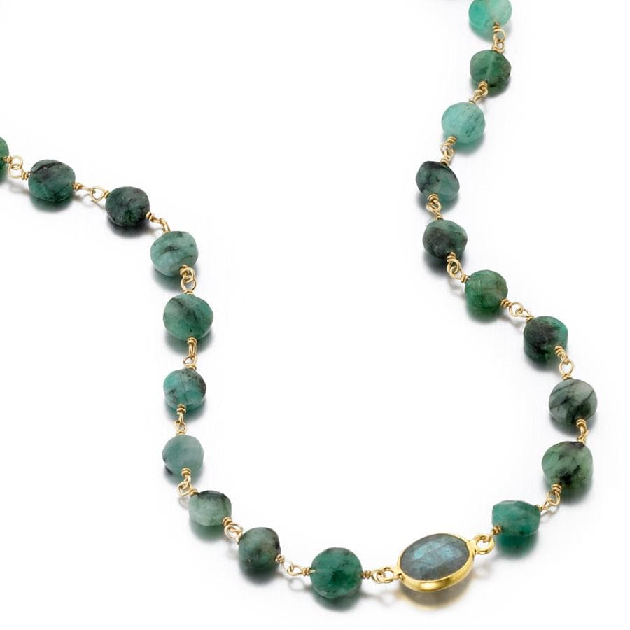 ela rae libi coin necklace emerald labradorite 14k yellow gold plate