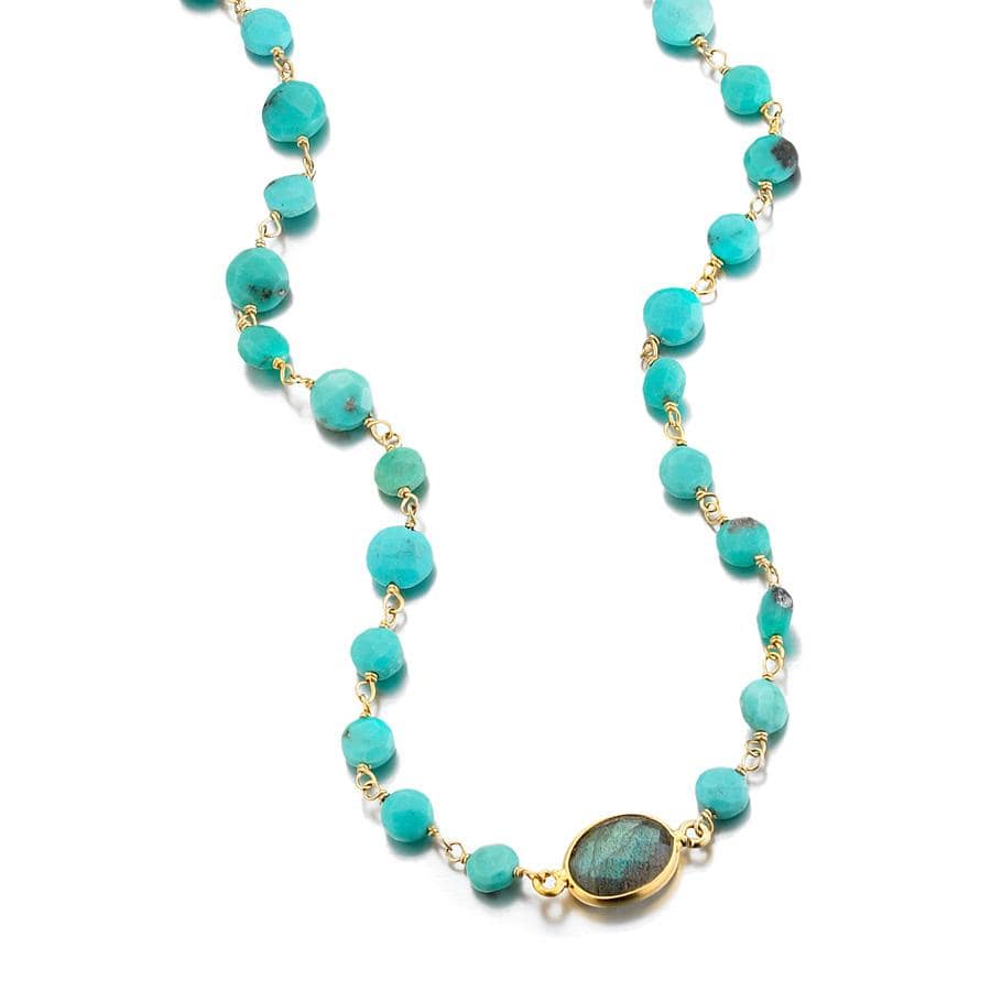 ela rae libi coin necklace turquoise labradorite 14k yellow gold plate