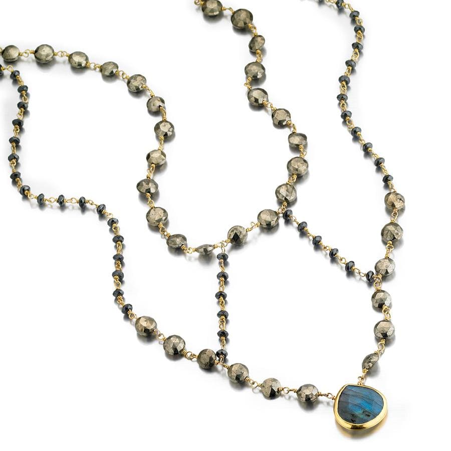 ela rae cleo necklace pyrite hematite labradorite 14k yellow gold plate